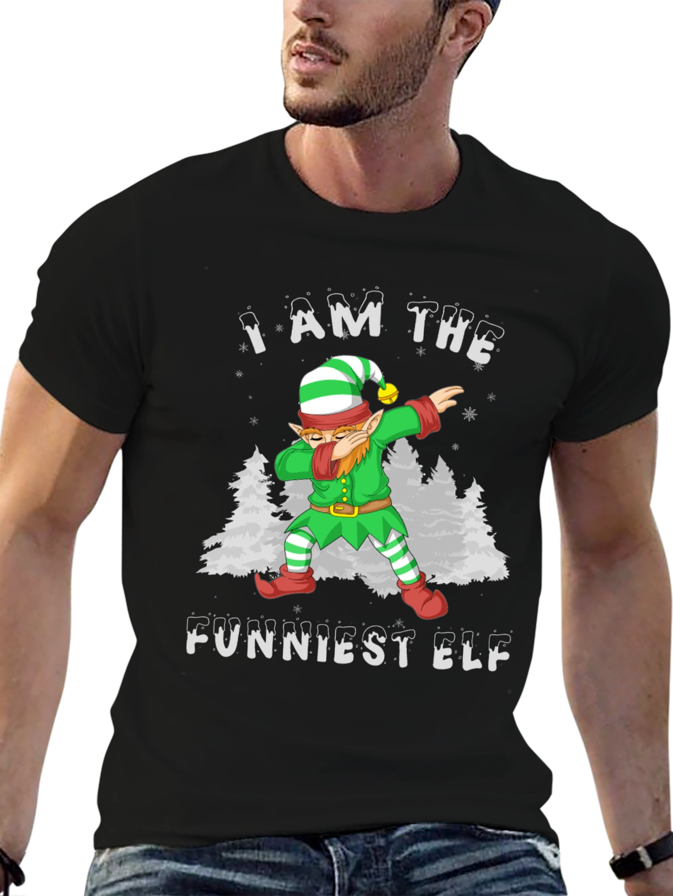Funny Christmas Elf Dabbing Graphic T-Shirt