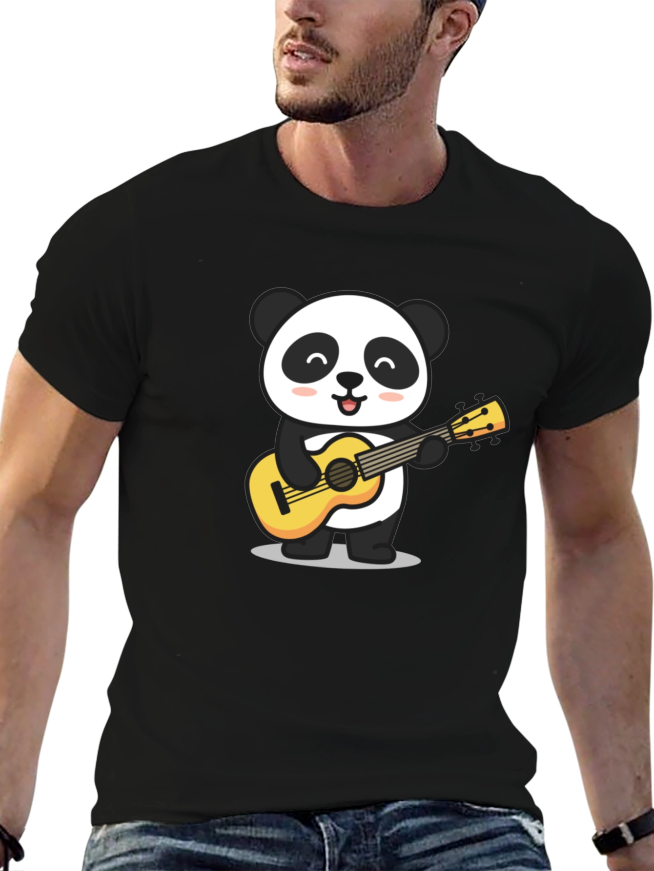 Panda Guitarist Graphic T-Shirt - Black