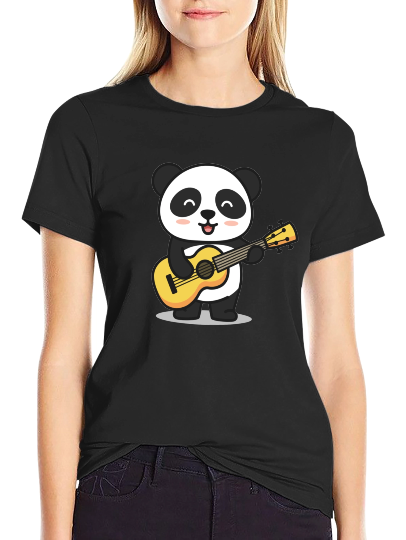 Panda Guitarist Graphic T-Shirt - Black