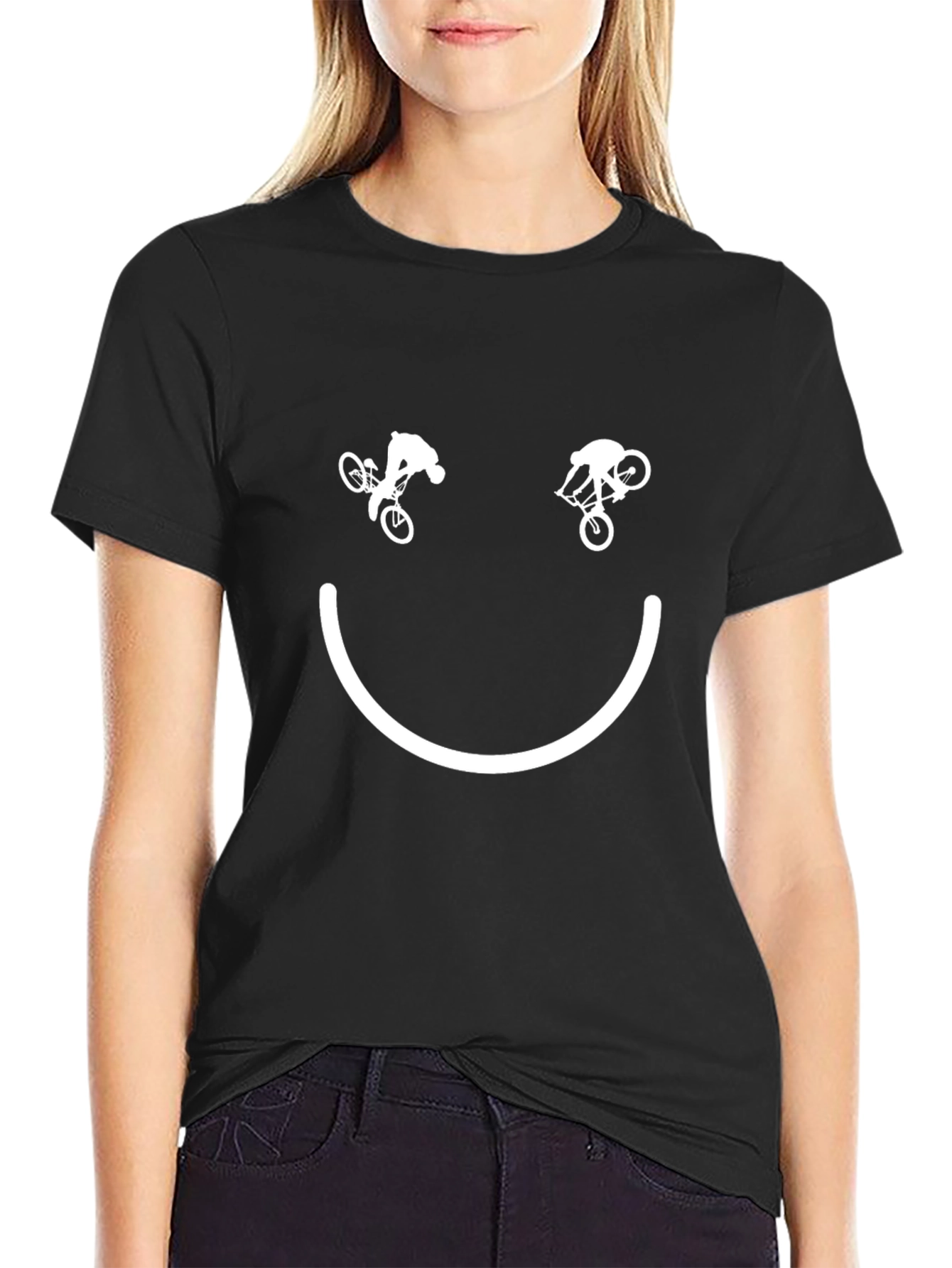 Smiley Face Mountain Biker T-Shirt - Black