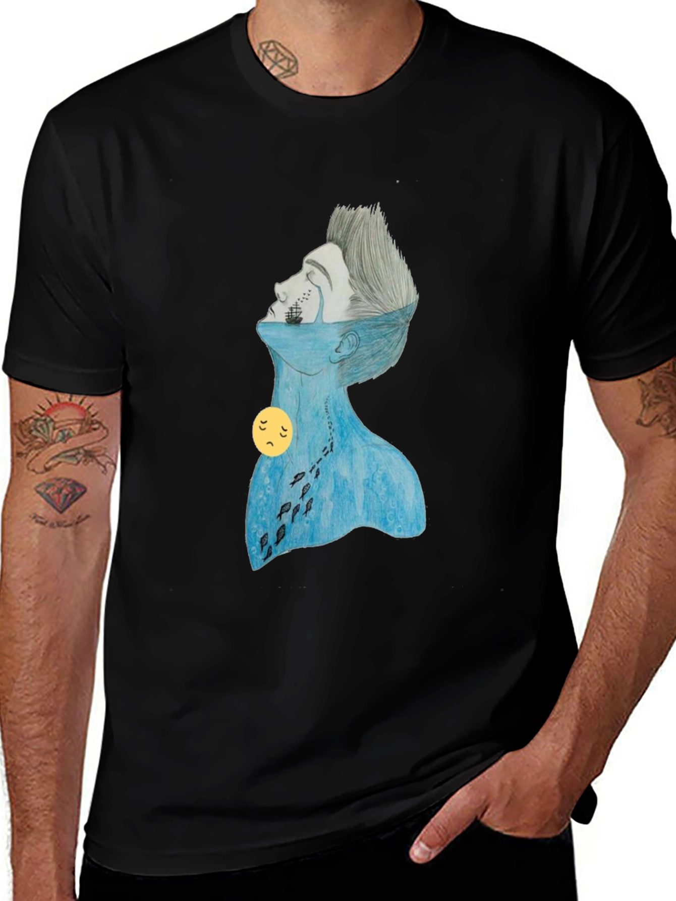 Melancholy Ocean Graphic Tee - Black Unisex