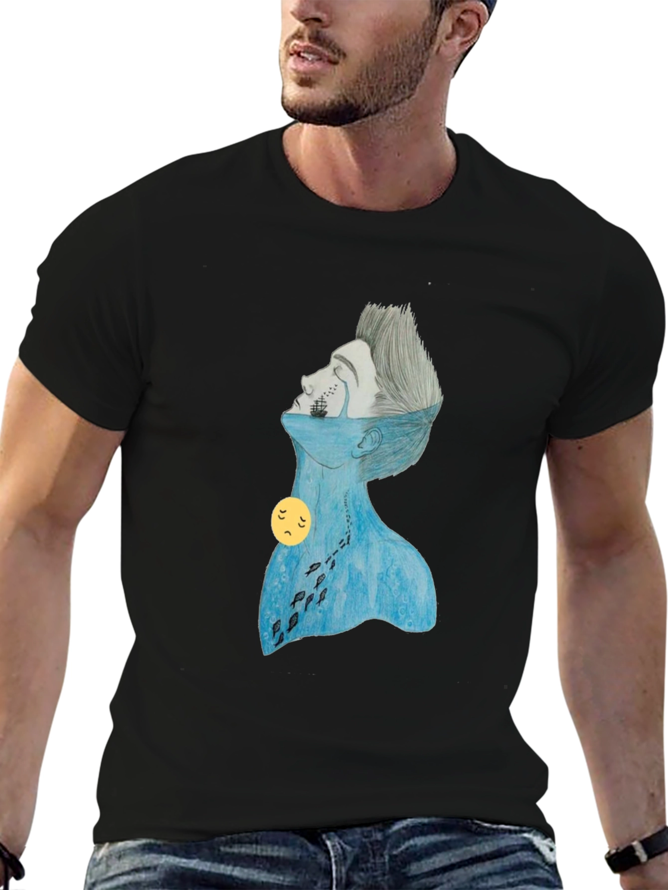 Melancholy Ocean Graphic Tee - Black Unisex