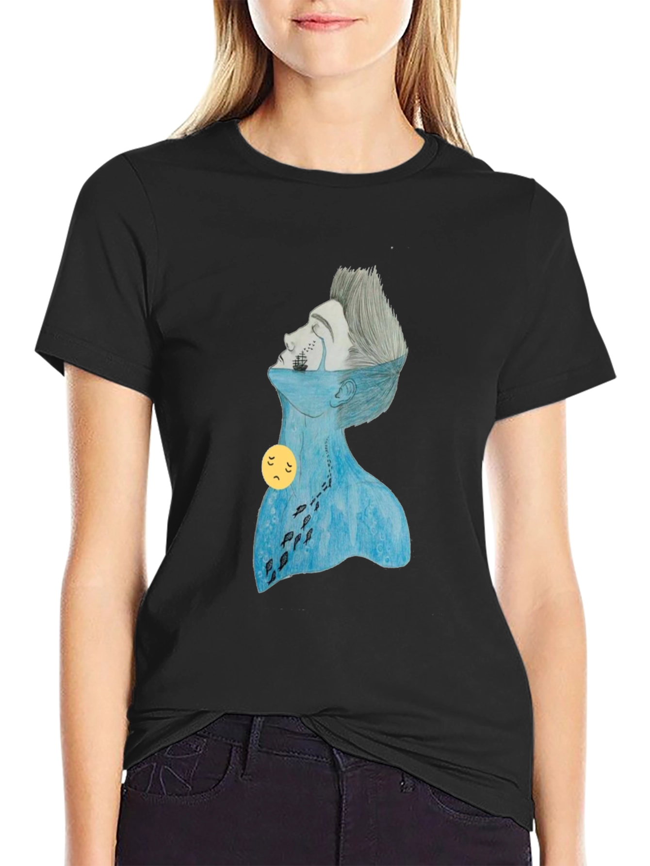 Melancholy Ocean Graphic Tee - Black Unisex