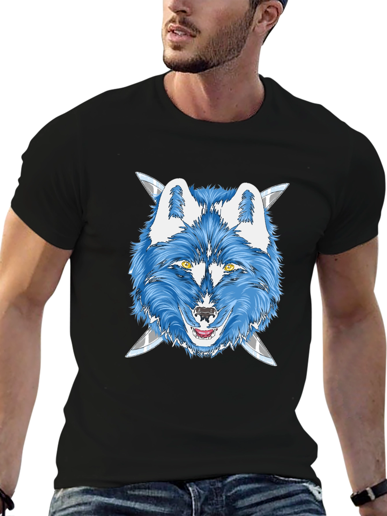 Blue Wolf Graphic Tee - Cool Animal T-Shirt