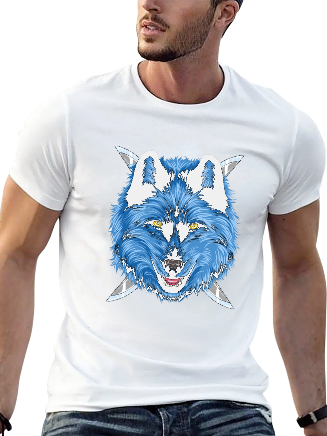 Blue Wolf Graphic Tee - Cool Animal T-Shirt