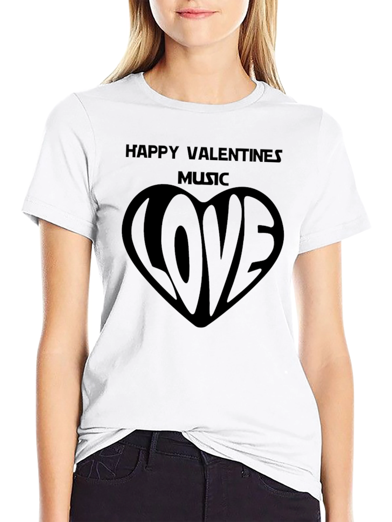 Happy Valentines Music Love Black T-Shirt