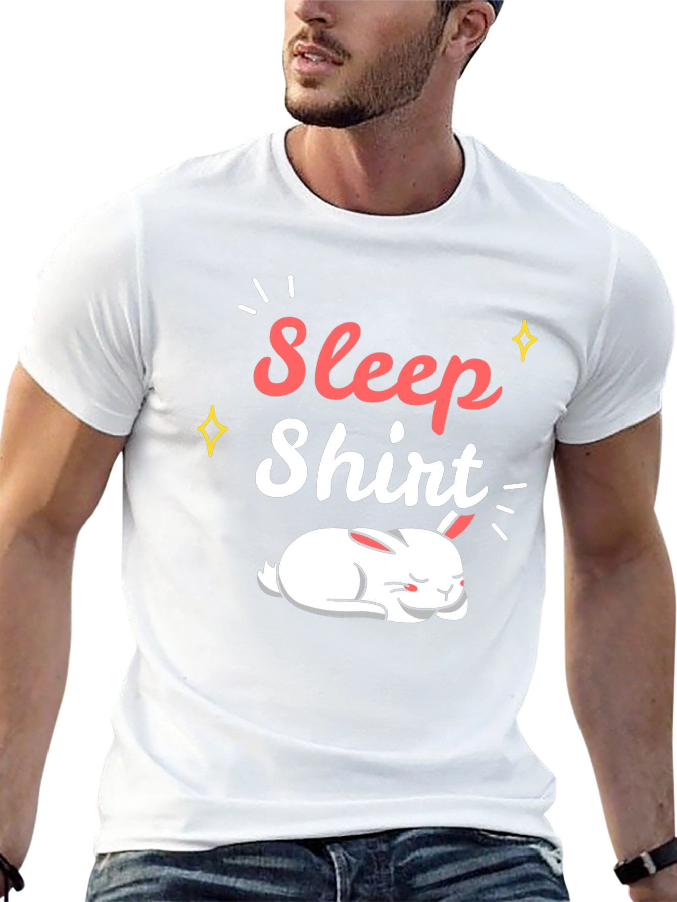 Sleep Shirt Black Cotton Tee with Sleeping Bunny