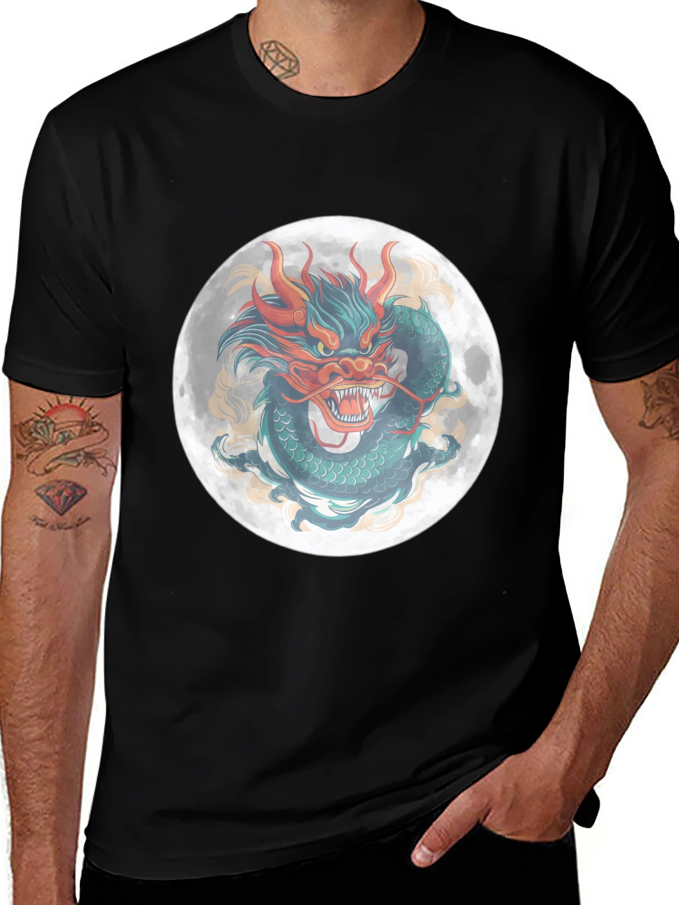 Dragon Moon Graphic Tee - Mens Black T-Shirt