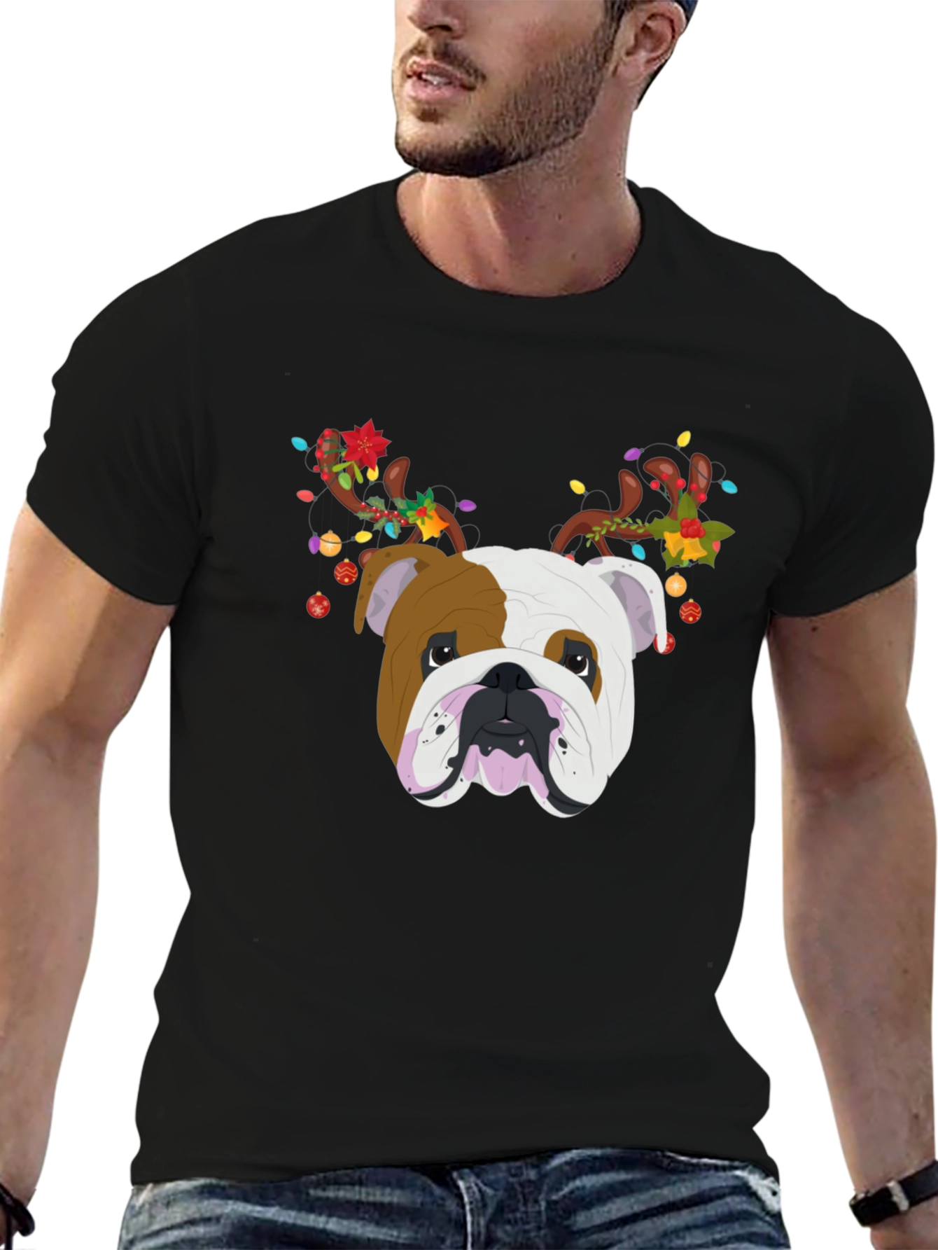 Bulldog Christmas Antlers T-Shirt