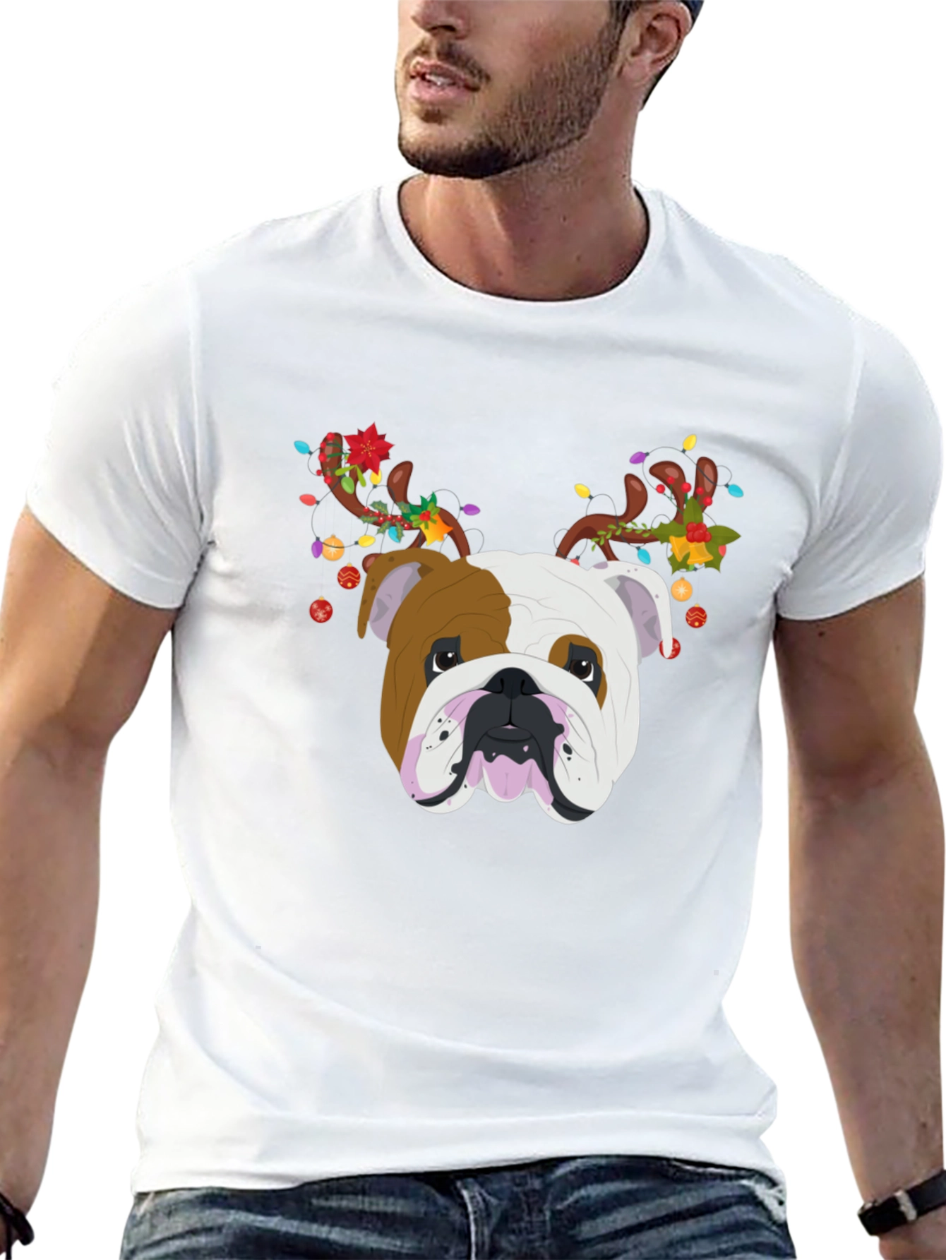 Bulldog Christmas Antlers T-Shirt