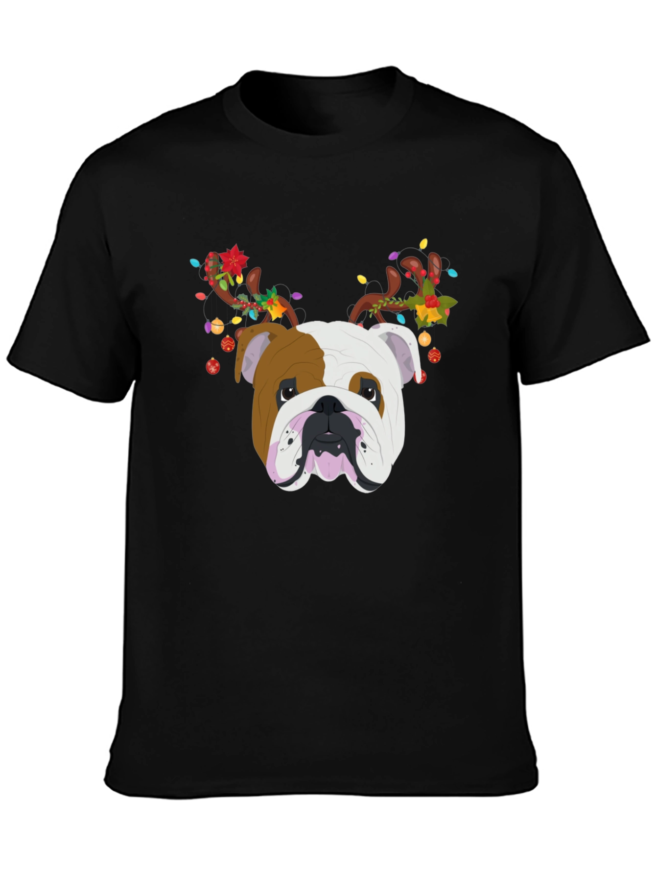 Bulldog Christmas Antlers T-Shirt
