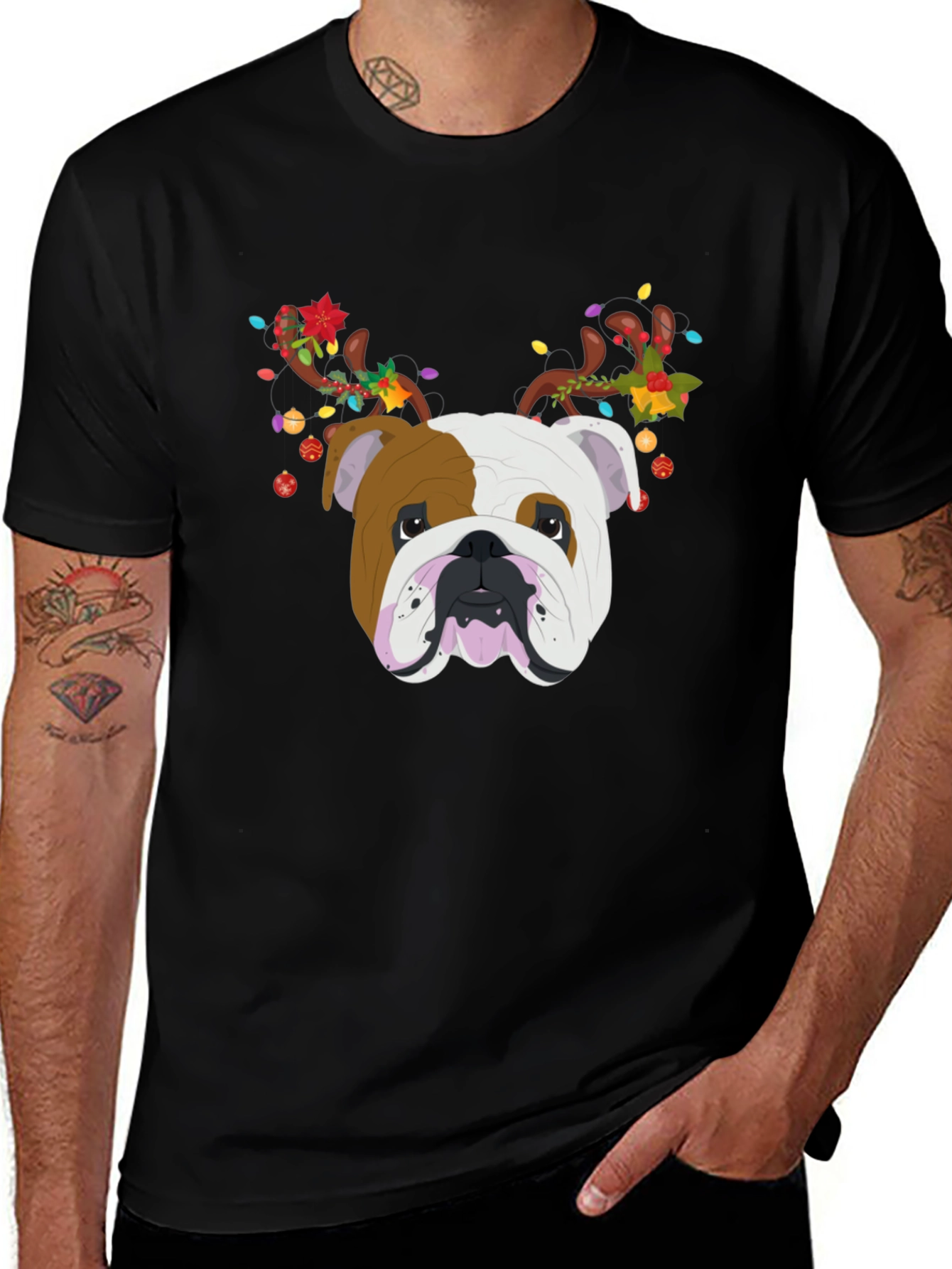 Bulldog Christmas Antlers T-Shirt