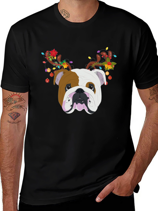 Bulldog Christmas Antlers T-Shirt