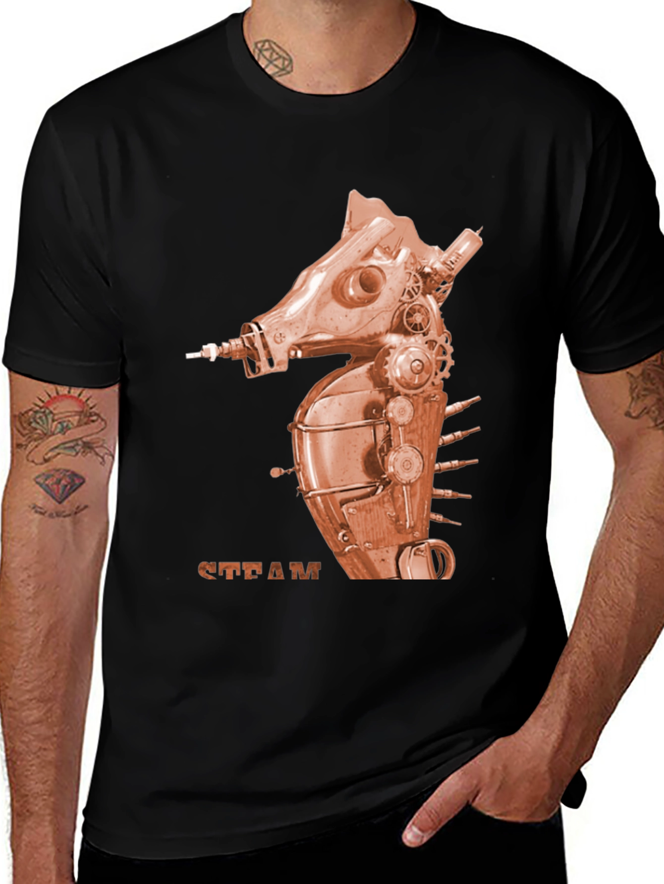 Steampunk Seahorse Graphic Tee - Unique Design
