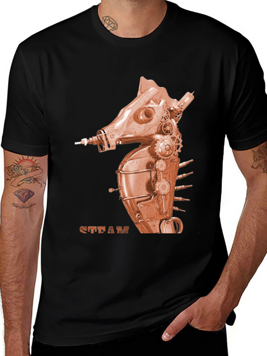 Steampunk Seahorse Graphic Tee - Unique Design