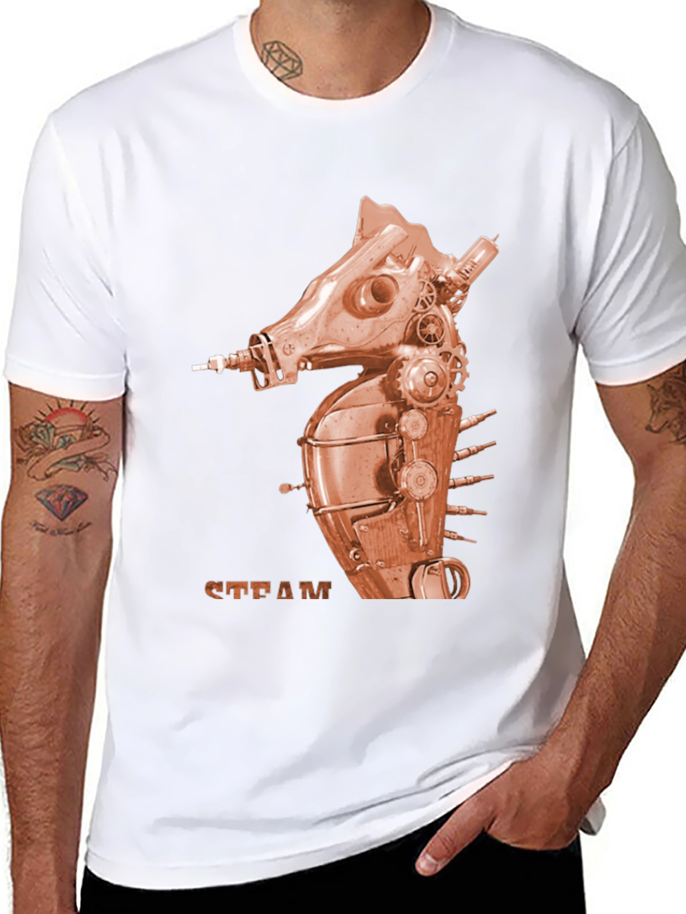 Steampunk Seahorse Graphic Tee - Unique Design