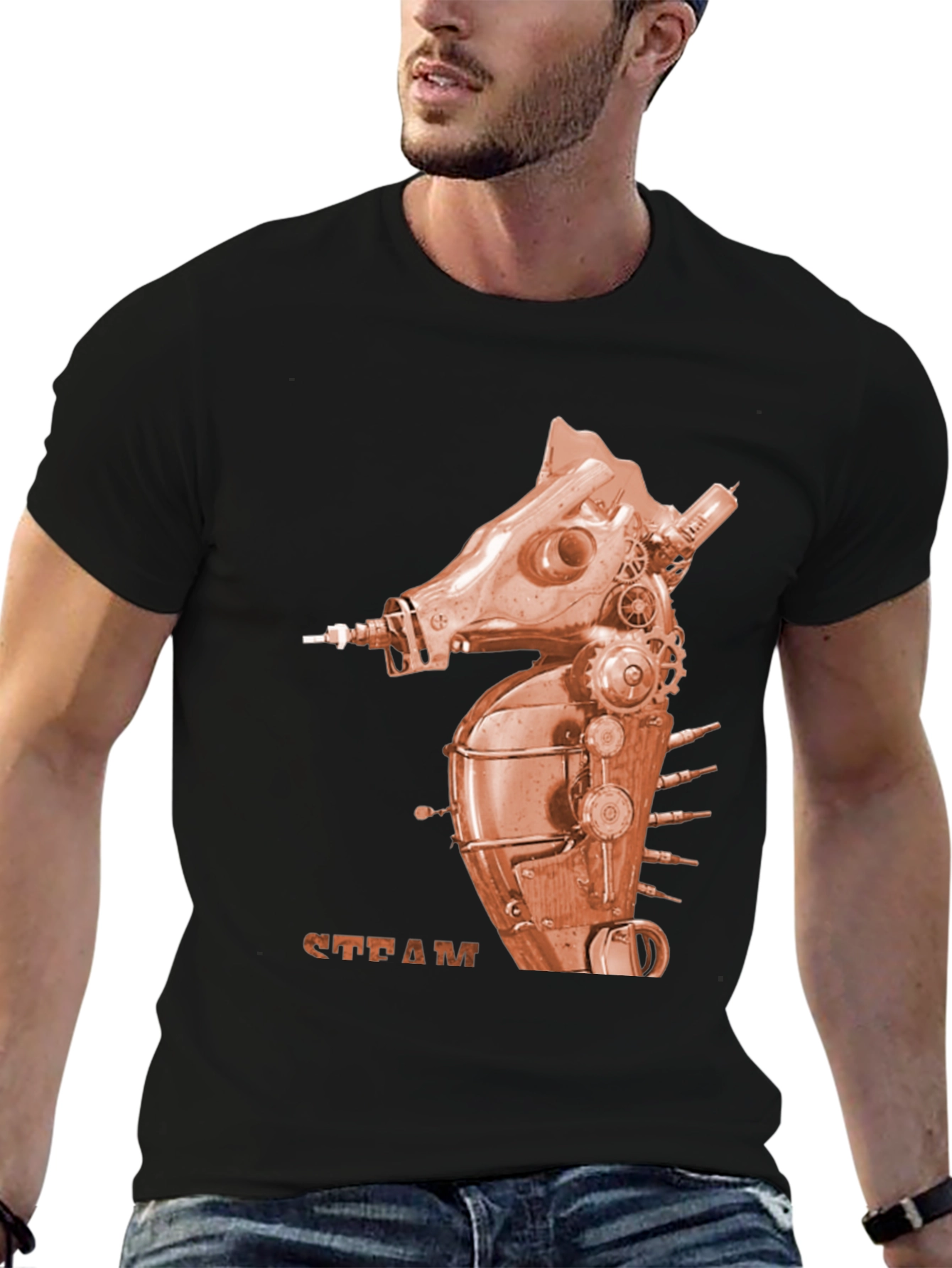 Steampunk Seahorse Graphic Tee - Unique Design