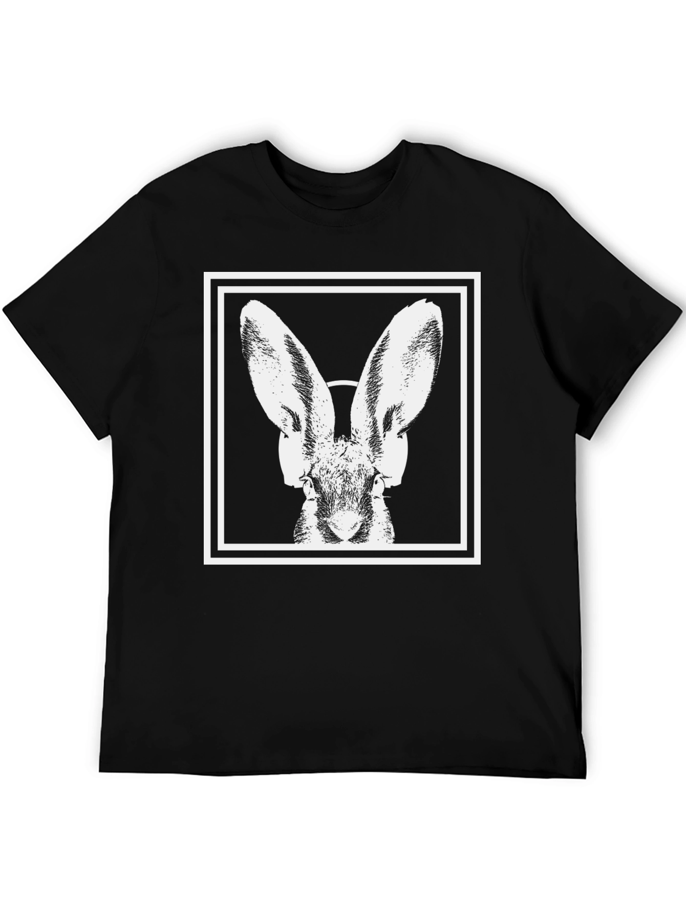 Rabbit Headphone Graphic Tee - Modern Black T-Shirt