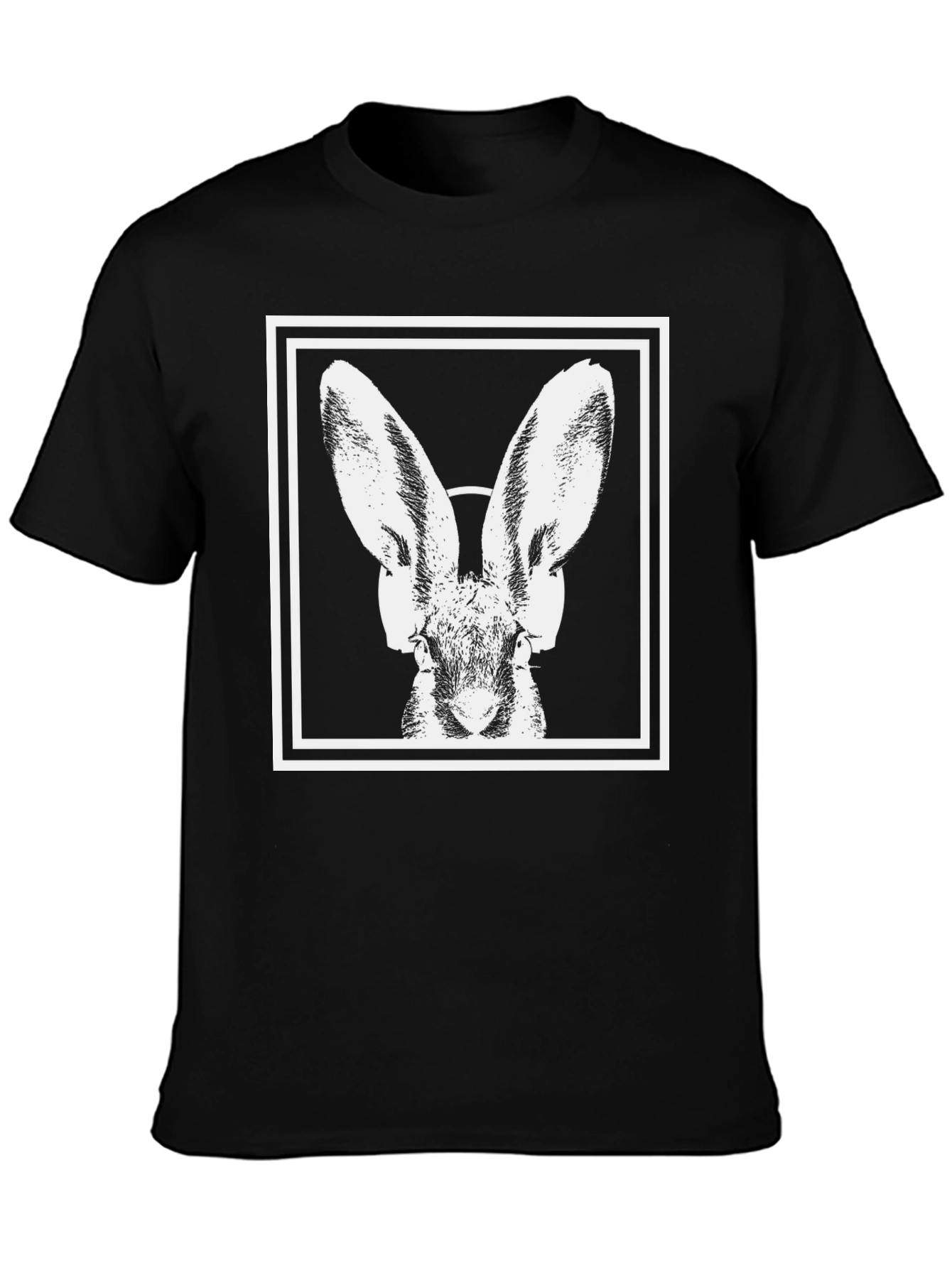 Rabbit Headphone Graphic Tee - Modern Black T-Shirt