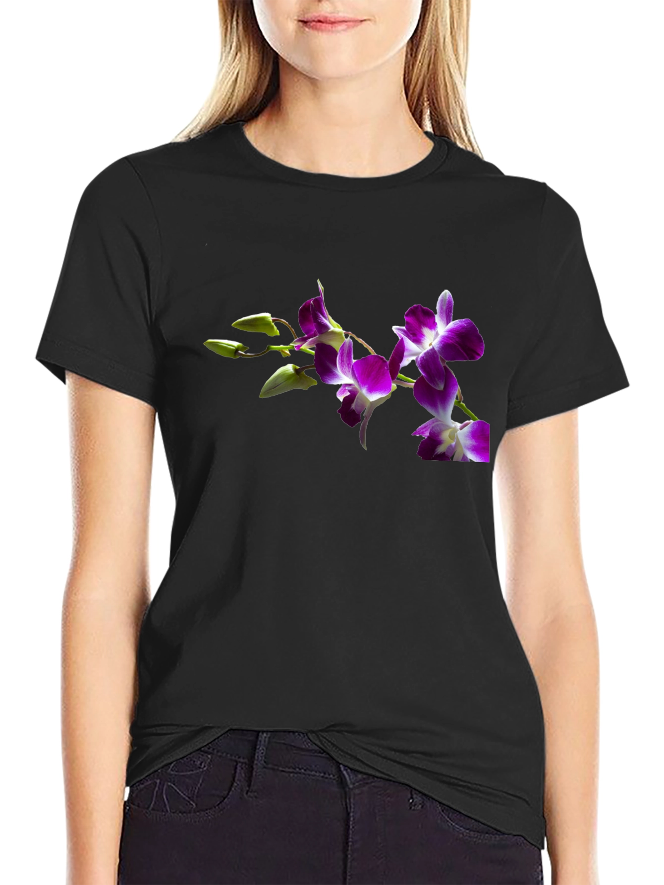 Floral Print Black Tee