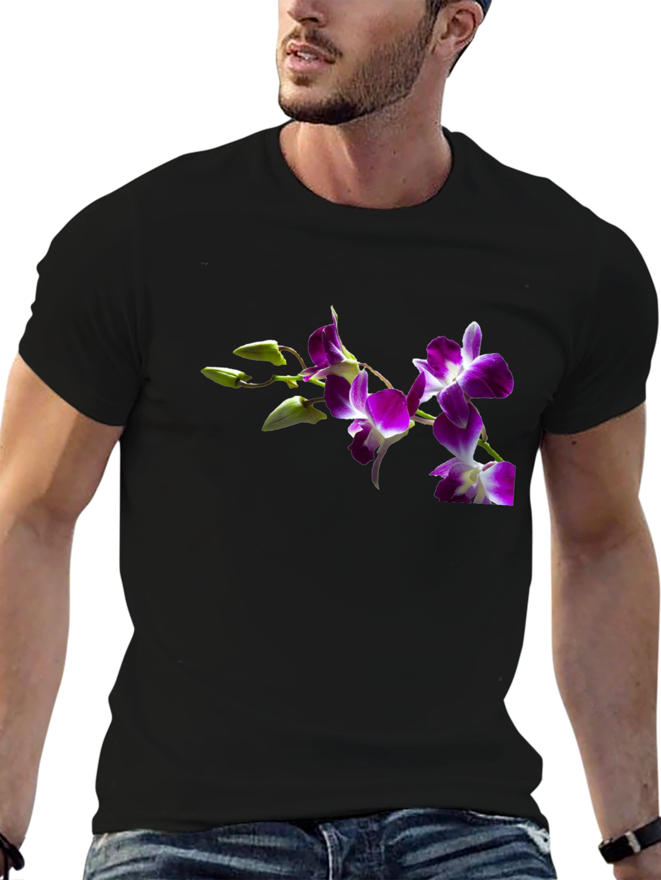 Floral Print Black Tee