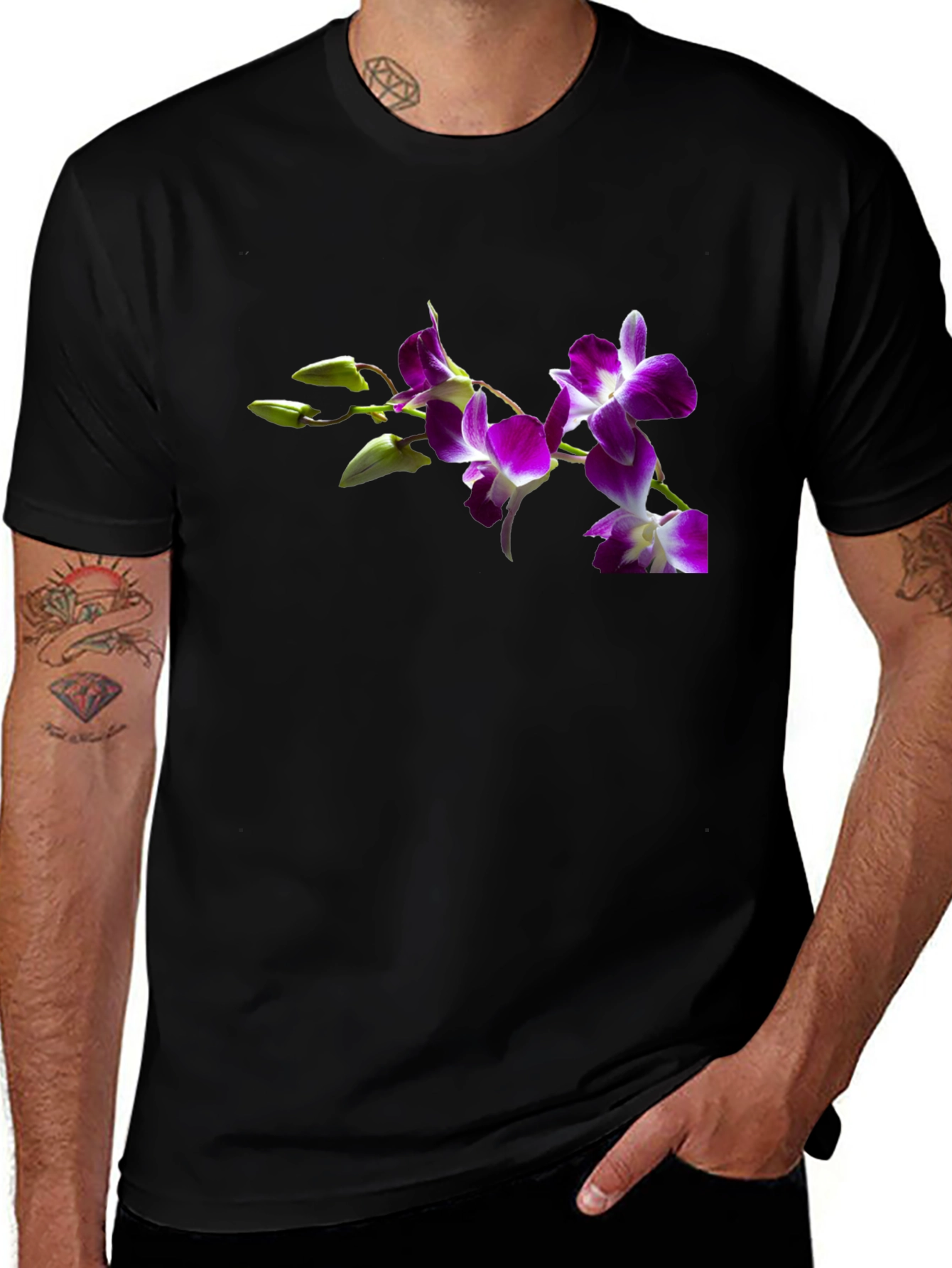 Floral Print Black Tee