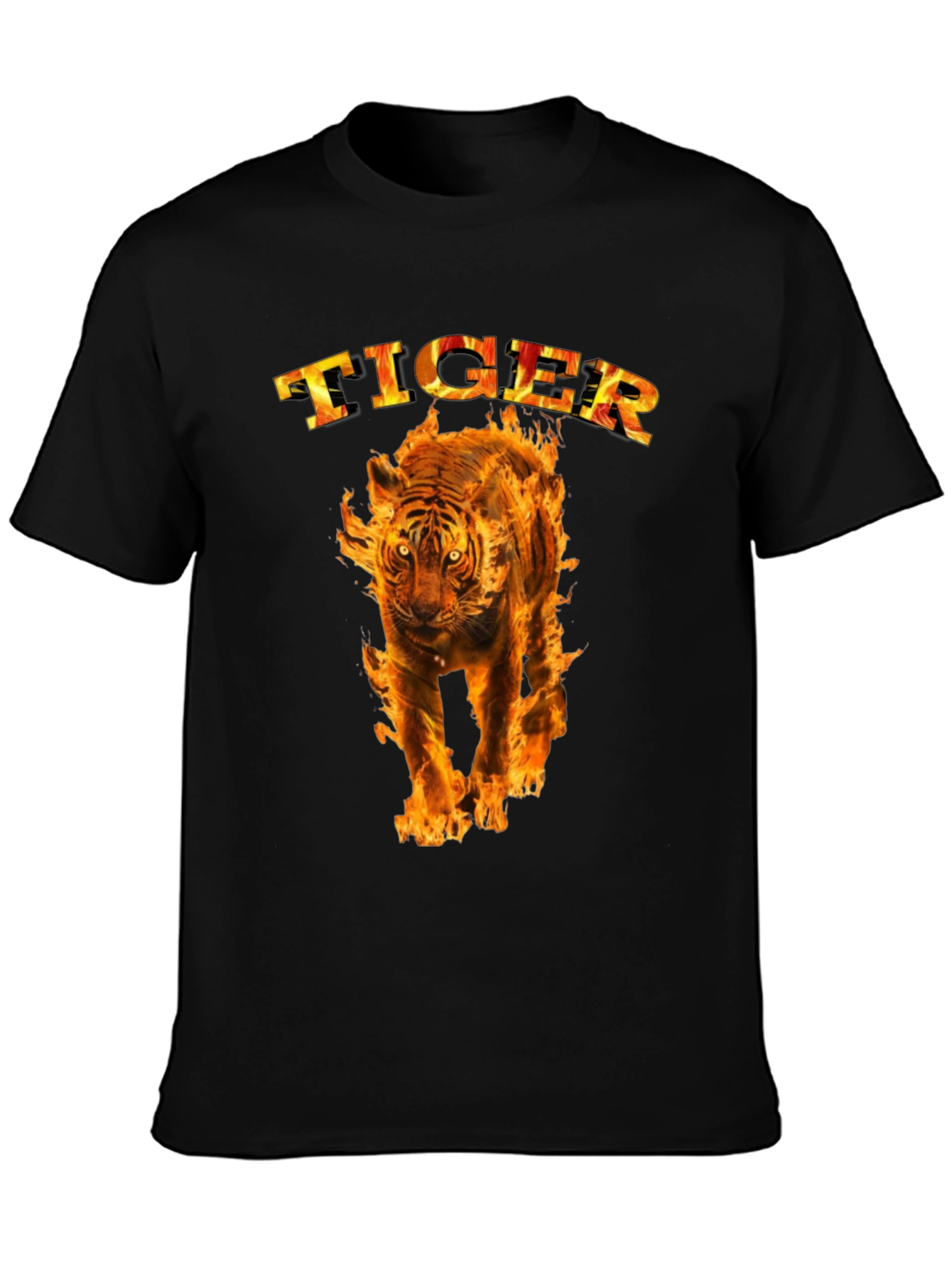 Fiery Tiger Graphic Tee - Bold Black T-Shirt