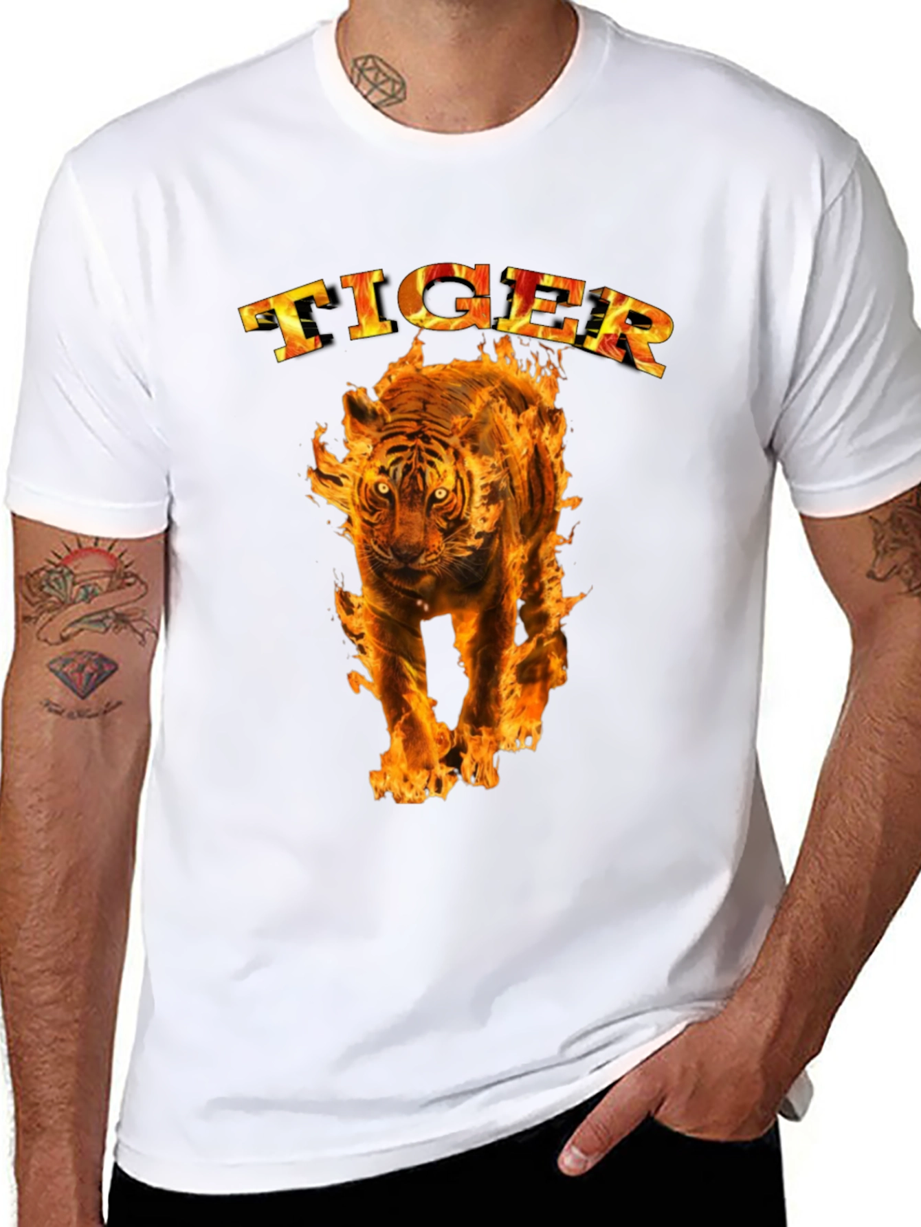 Fiery Tiger Graphic Tee - Bold Black T-Shirt