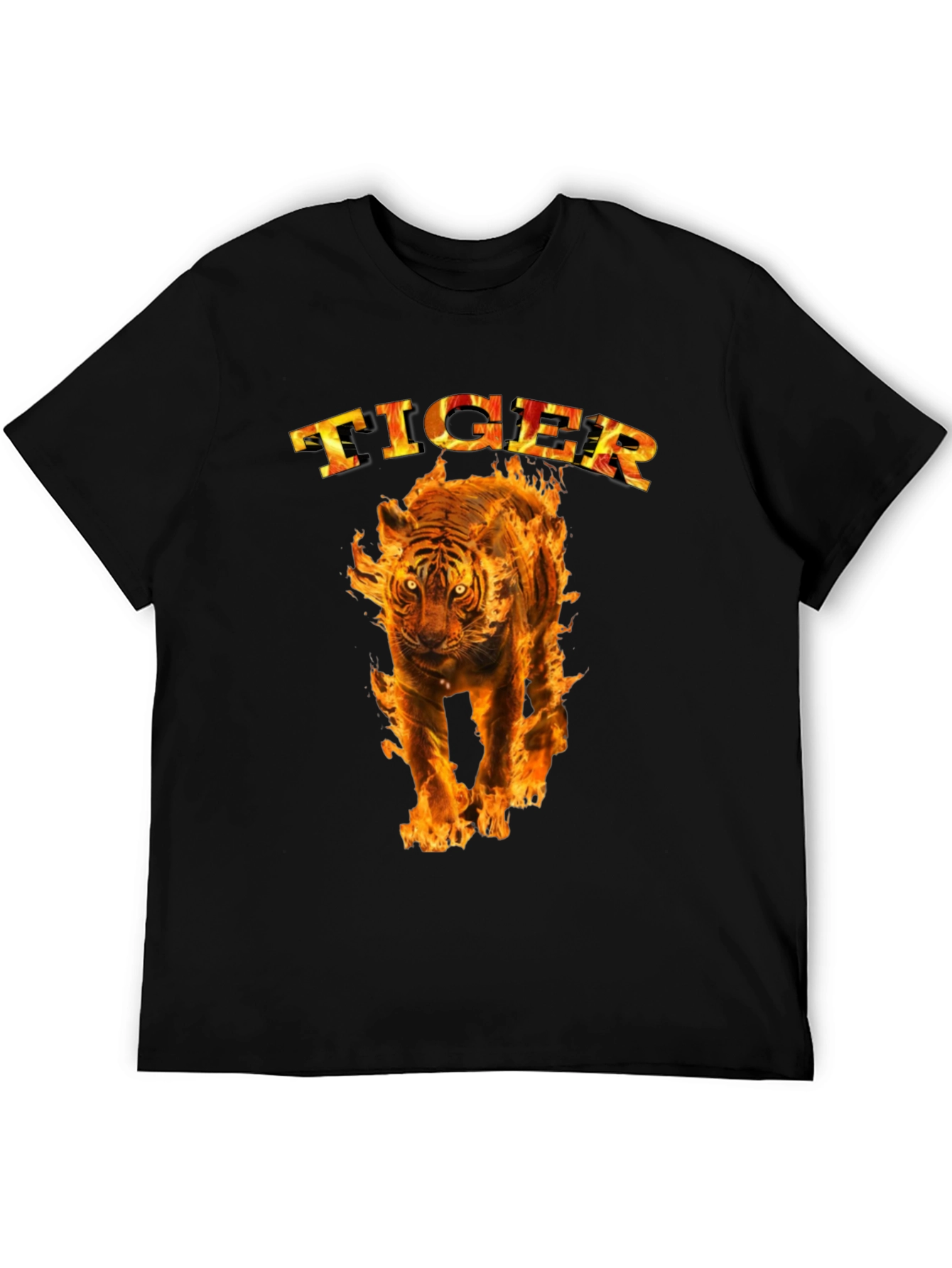 Fiery Tiger Graphic Tee - Bold Black T-Shirt