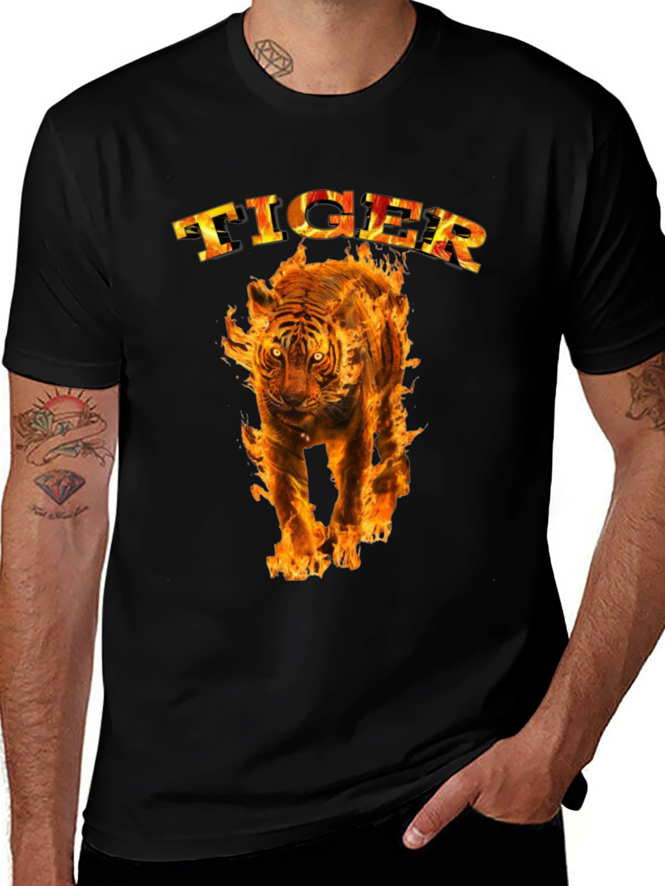 Fiery Tiger Graphic Tee - Bold Black T-Shirt