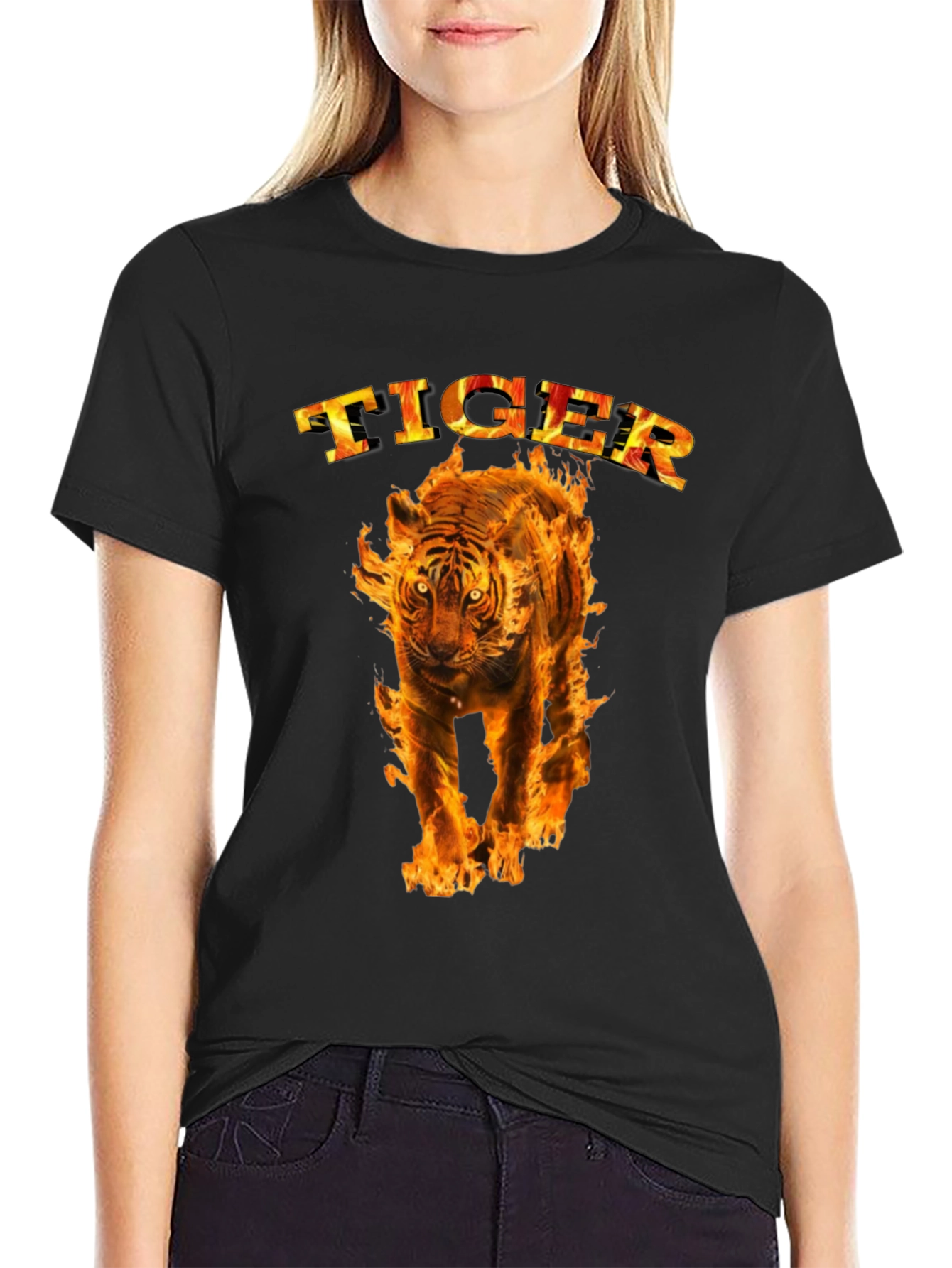 Fiery Tiger Graphic Tee - Bold Black T-Shirt