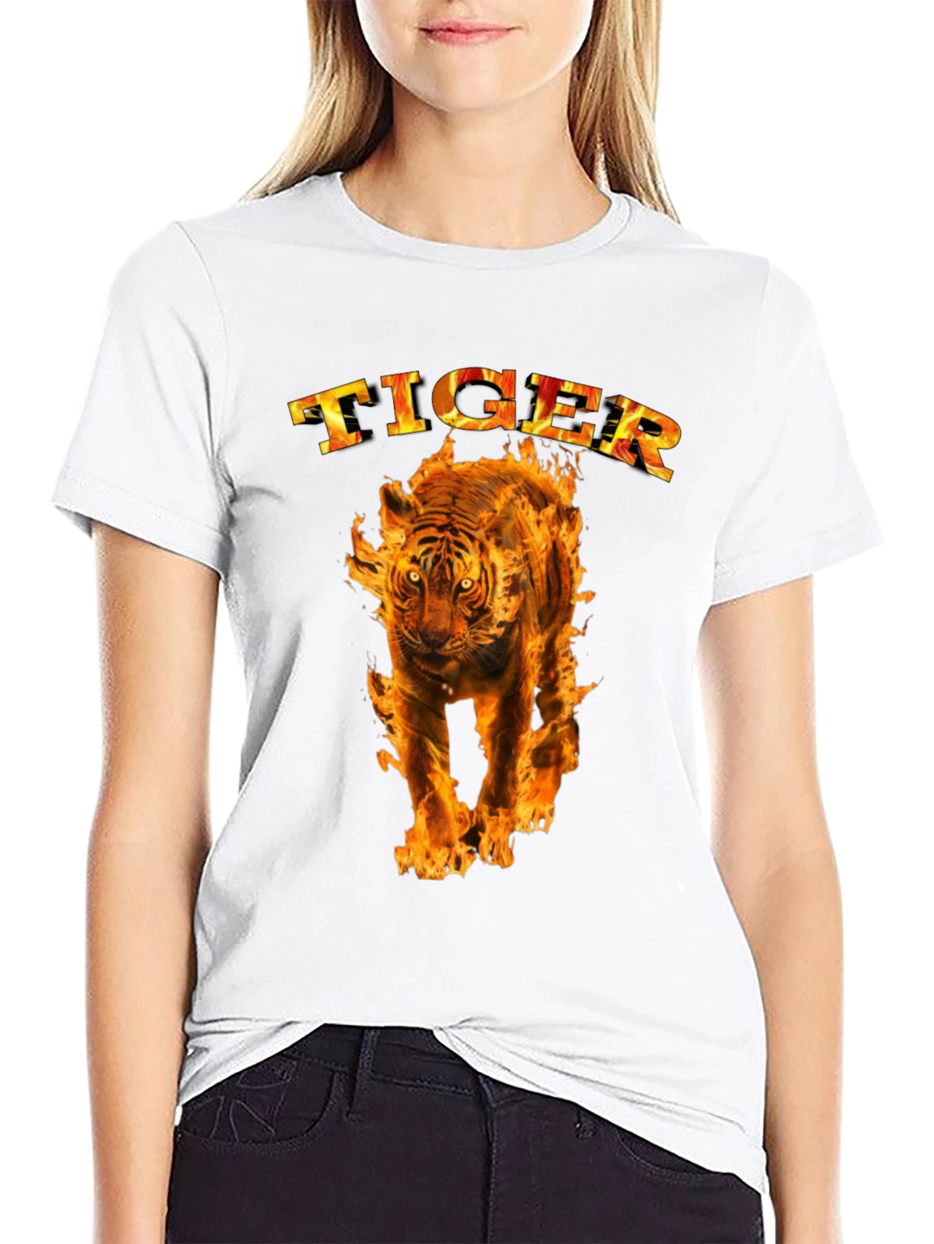 Fiery Tiger Graphic Tee - Bold Black T-Shirt