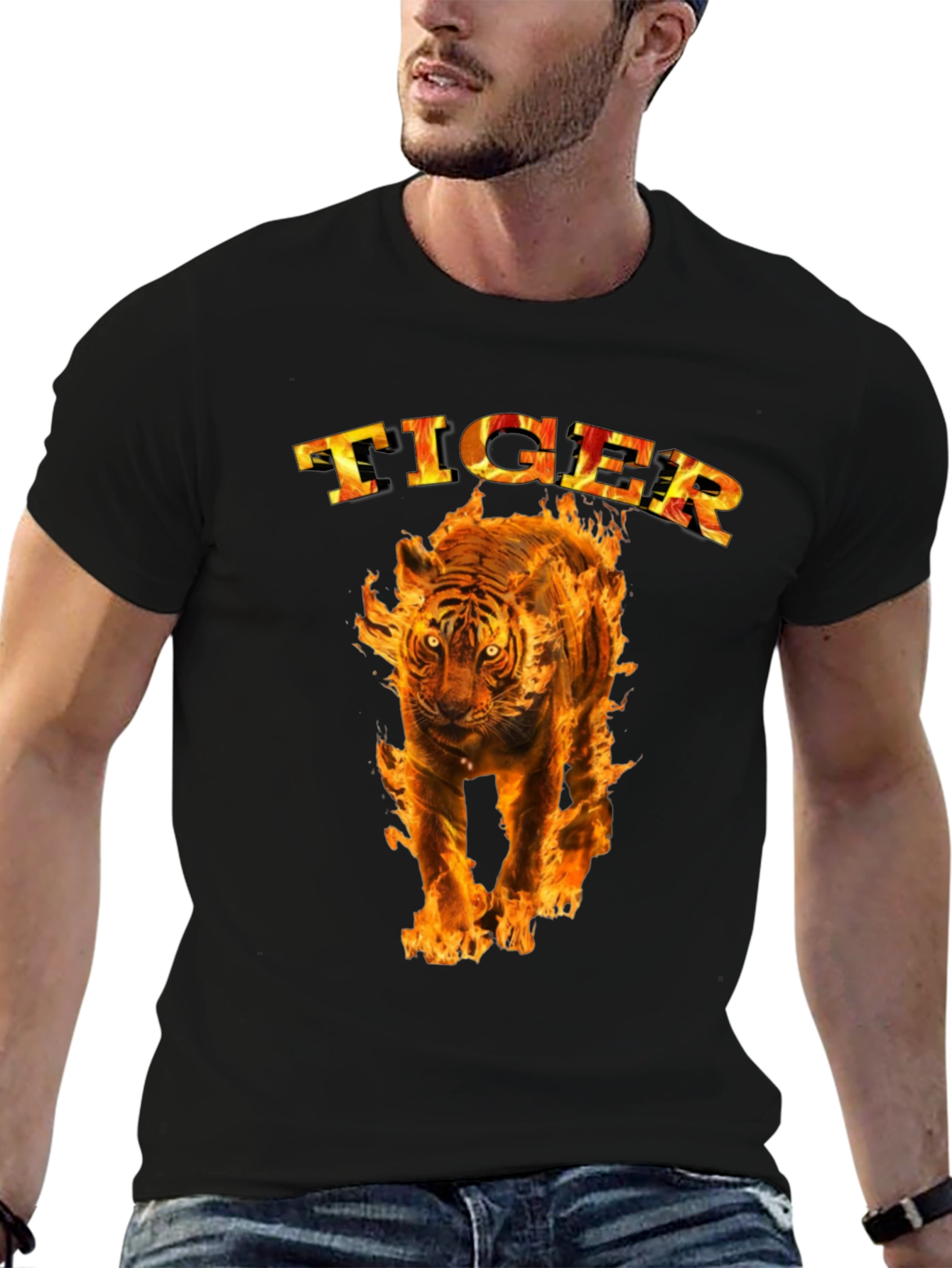 Fiery Tiger Graphic Tee - Bold Black T-Shirt