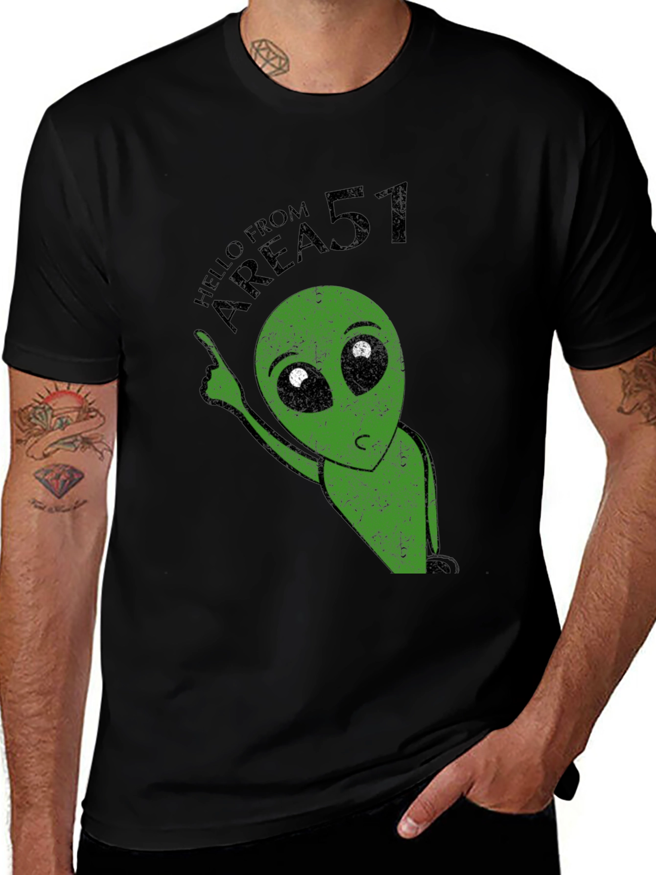 Area 51 Alien Graphic Print Black T-Shirt