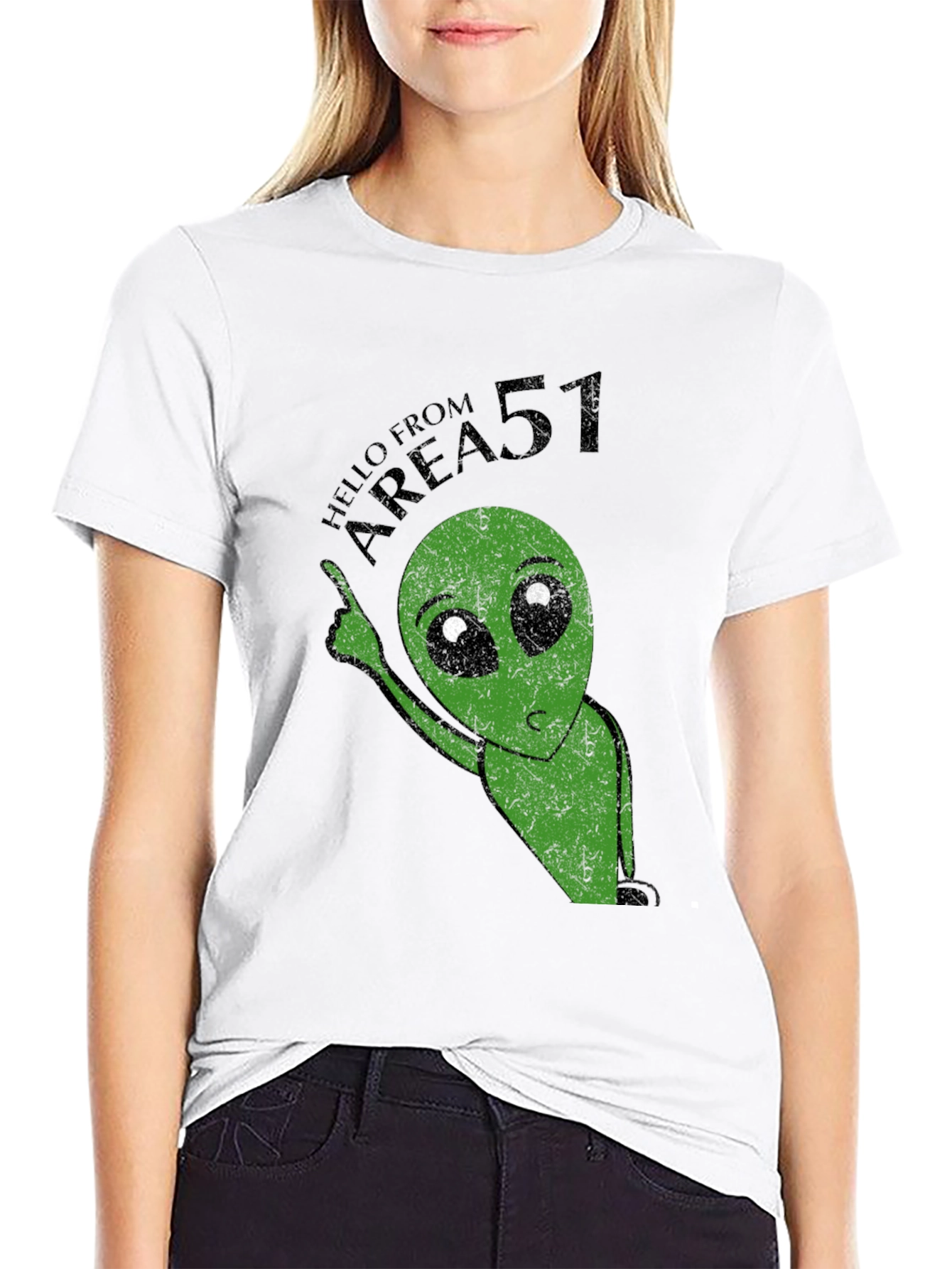 Area 51 Alien Graphic Print Black T-Shirt