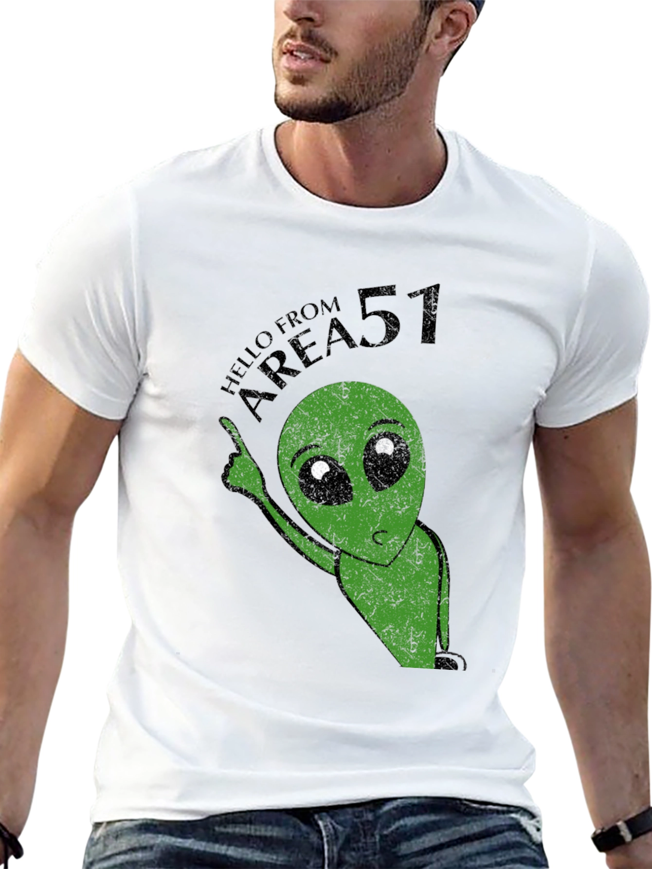 Area 51 Alien Graphic Print Black T-Shirt