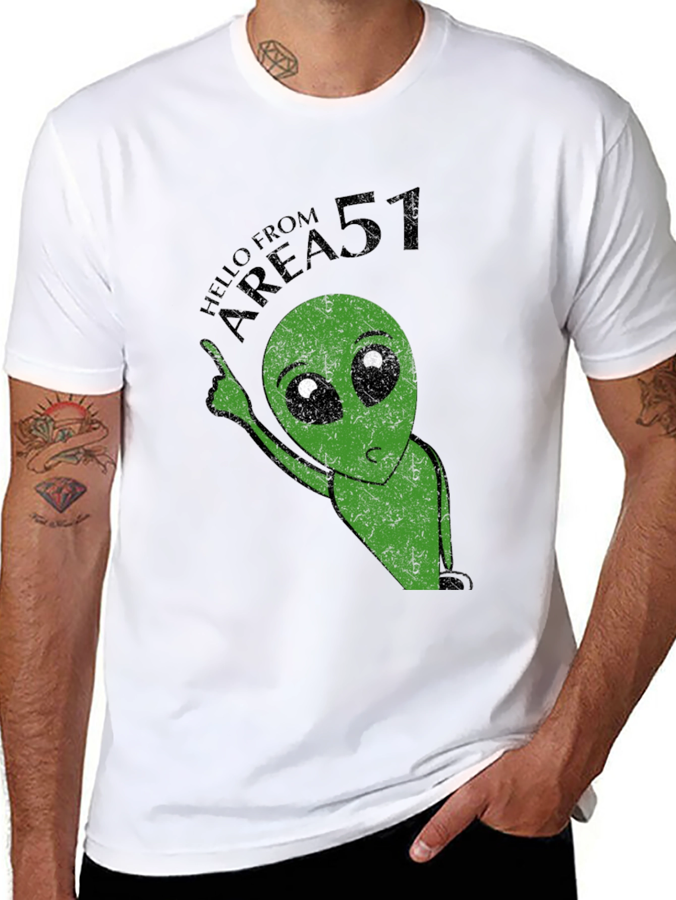 Area 51 Alien Graphic Print Black T-Shirt