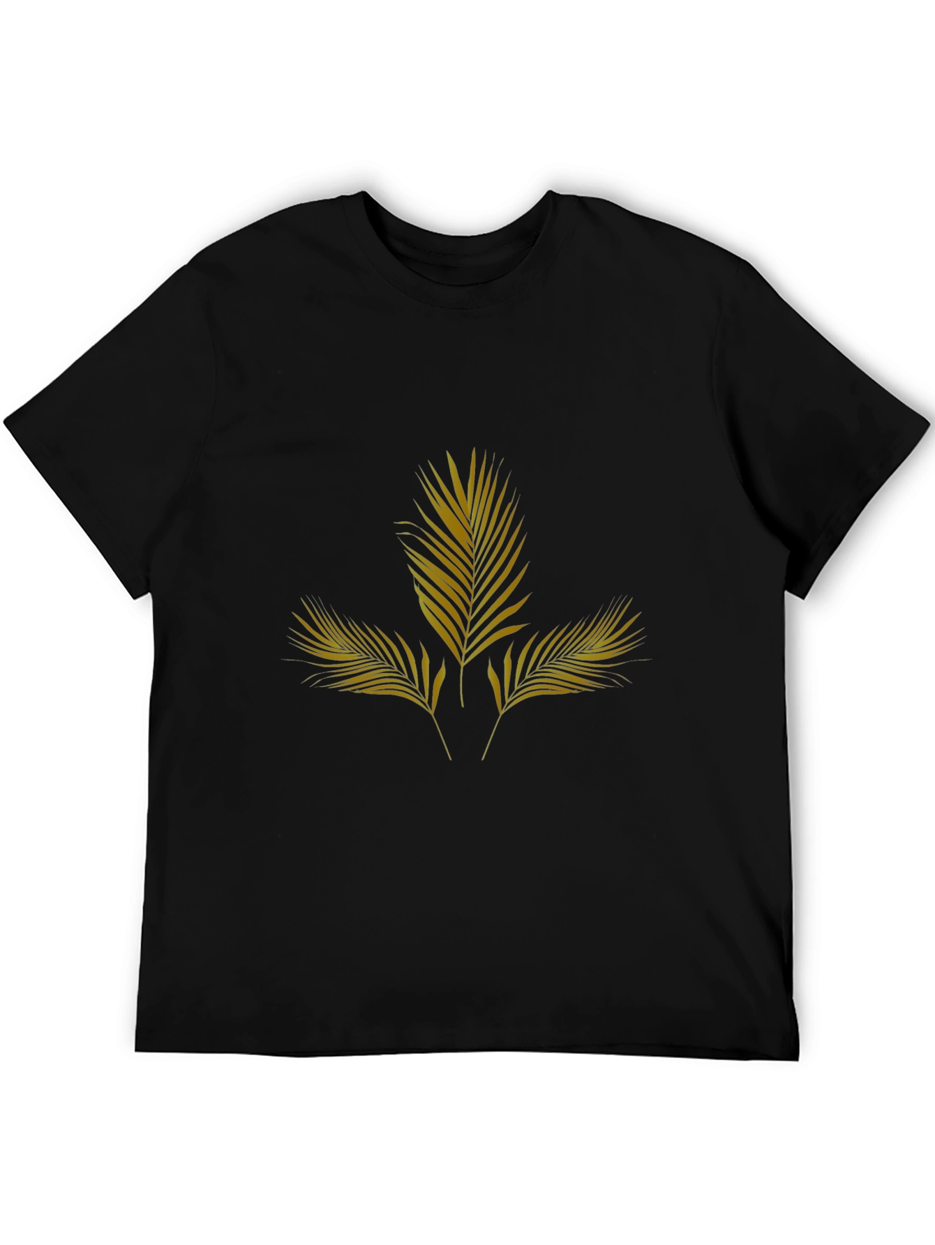 Mens Black T-Shirt with Gold Palm Leaf Design
