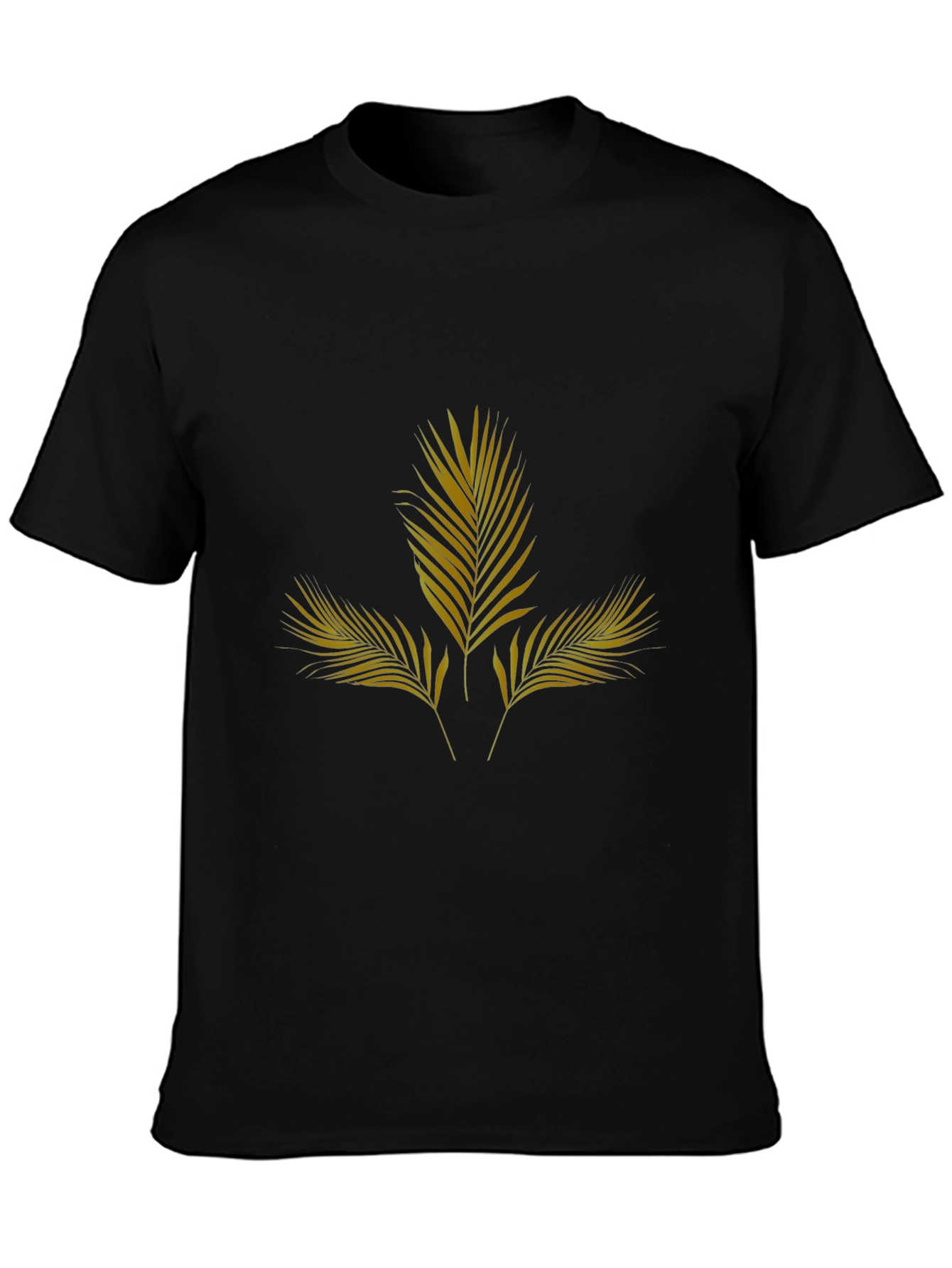 Mens Black T-Shirt with Gold Palm Leaf Design