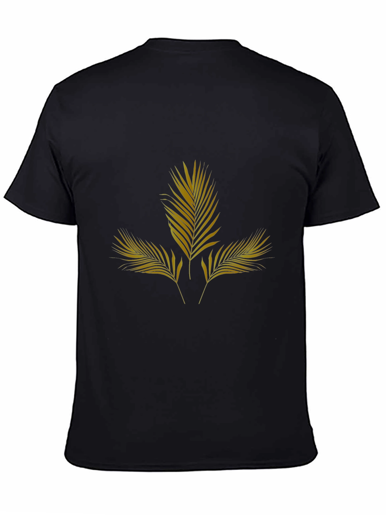 Mens Black T-Shirt with Gold Palm Leaf Design