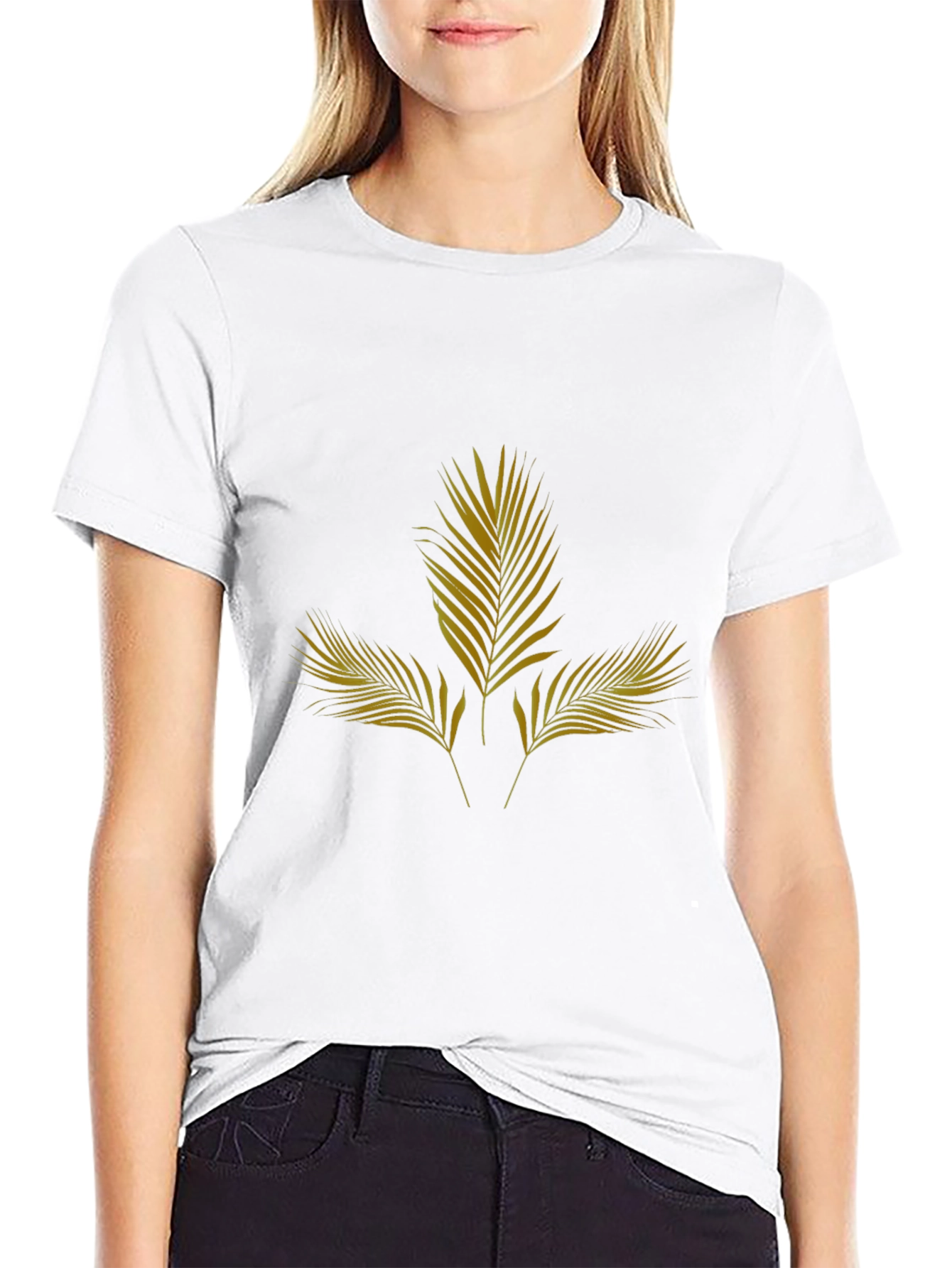 Mens Black T-Shirt with Gold Palm Leaf Design