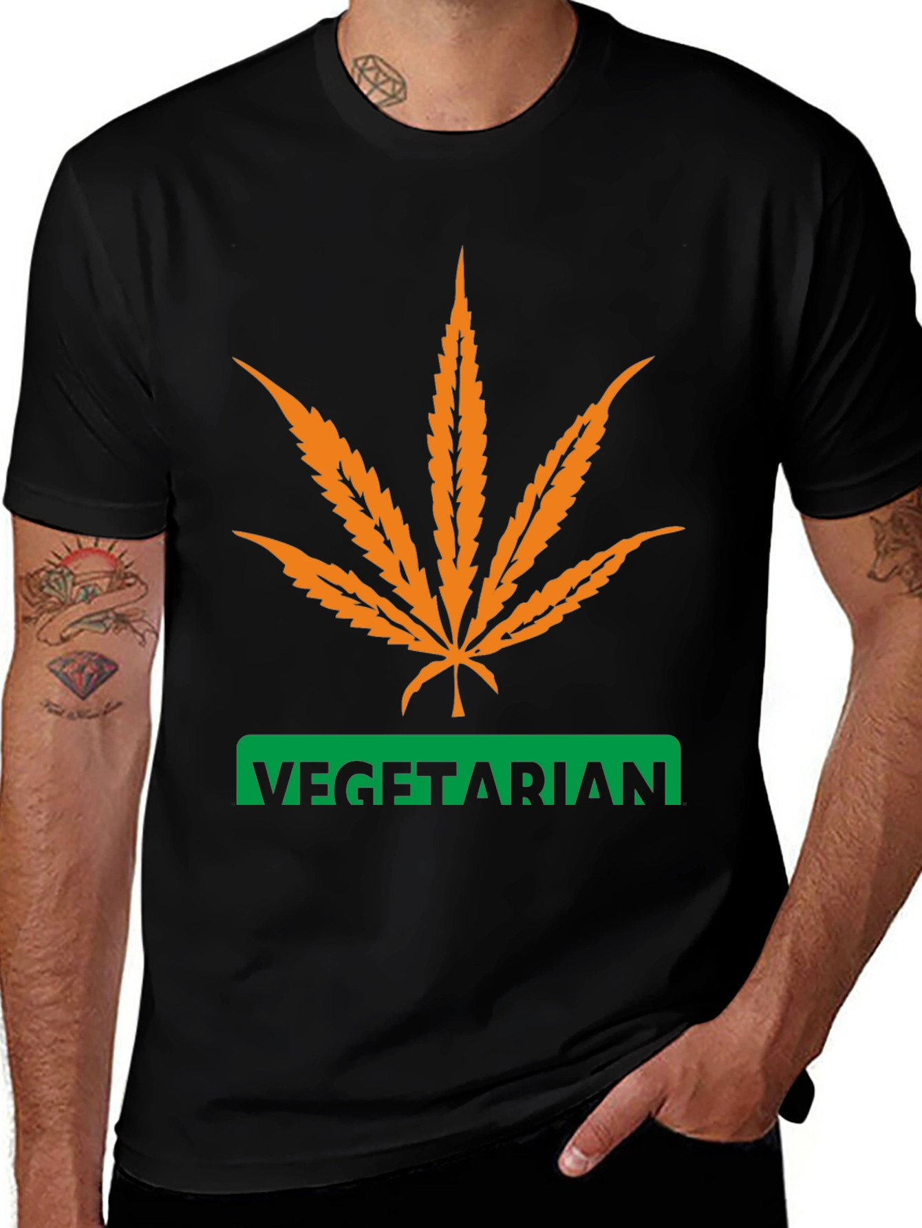Vegetarian Graphic T-Shirt - Cannabis Leaf Design