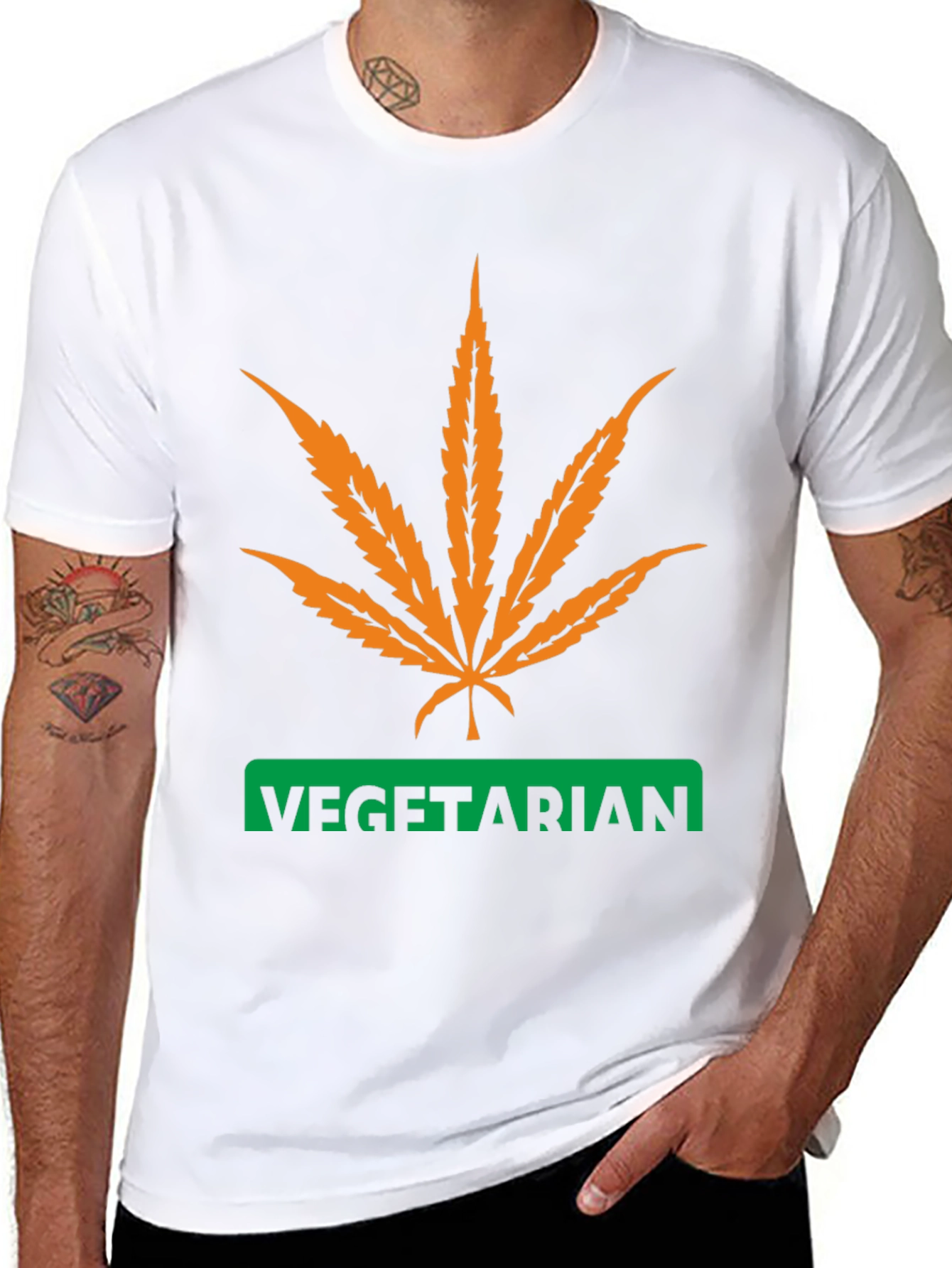 Vegetarian Graphic T-Shirt - Cannabis Leaf Design