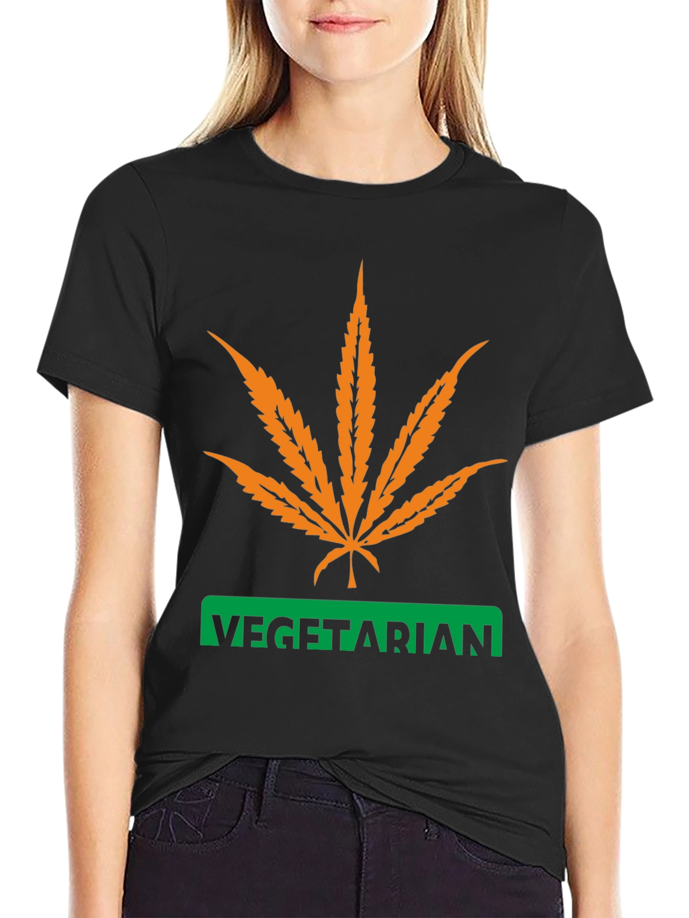 Vegetarian Graphic T-Shirt - Cannabis Leaf Design