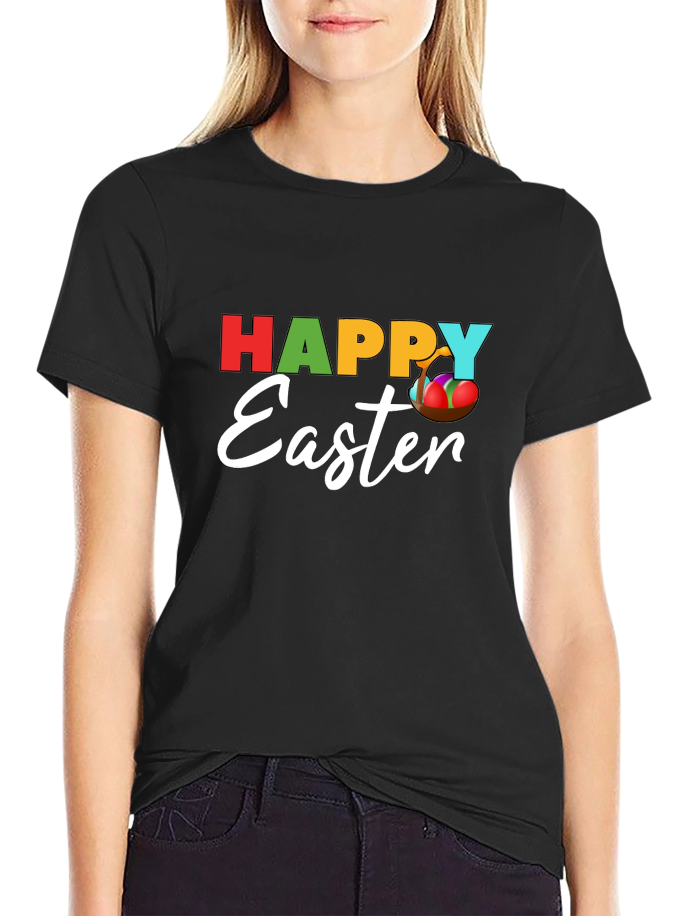 Happy Easter Graphic T-Shirt - Black