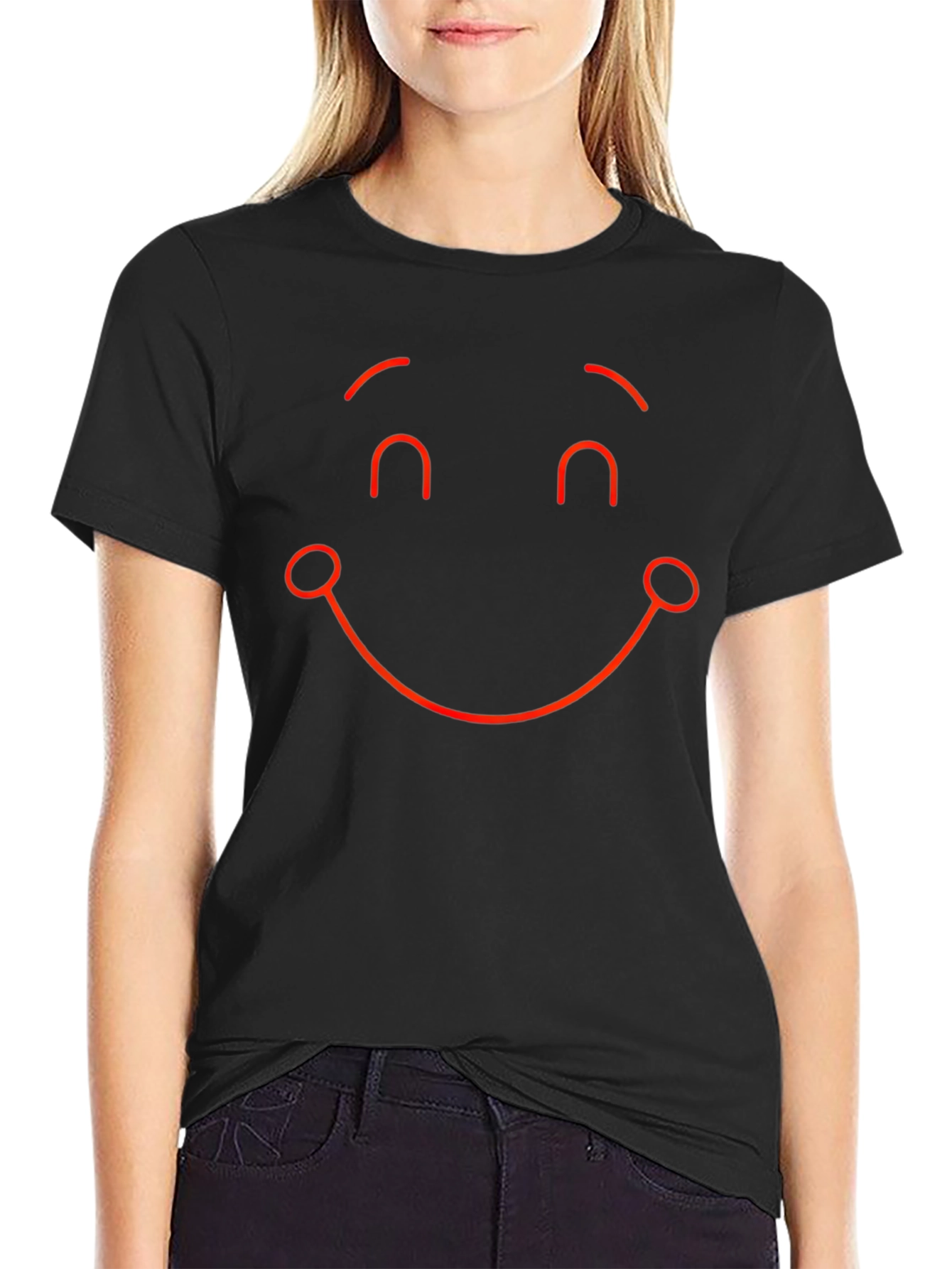 Smiley Face Graphic Tee - Black Casual T-Shirt