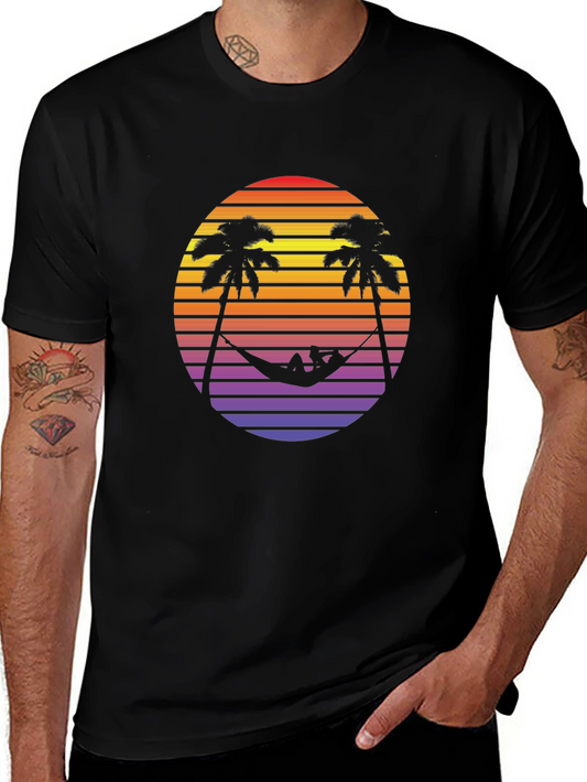 Retro Sunset Palm Tree Hammock Graphic Tee