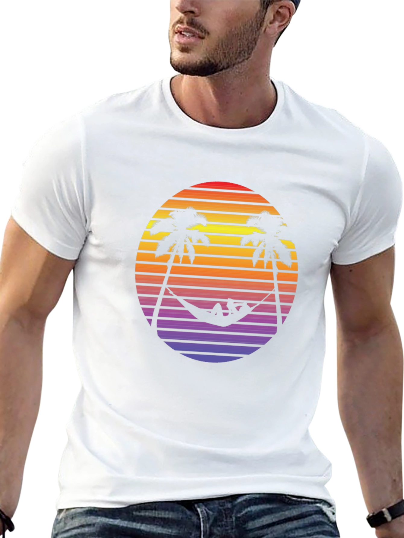 Retro Sunset Palm Tree Hammock Graphic Tee