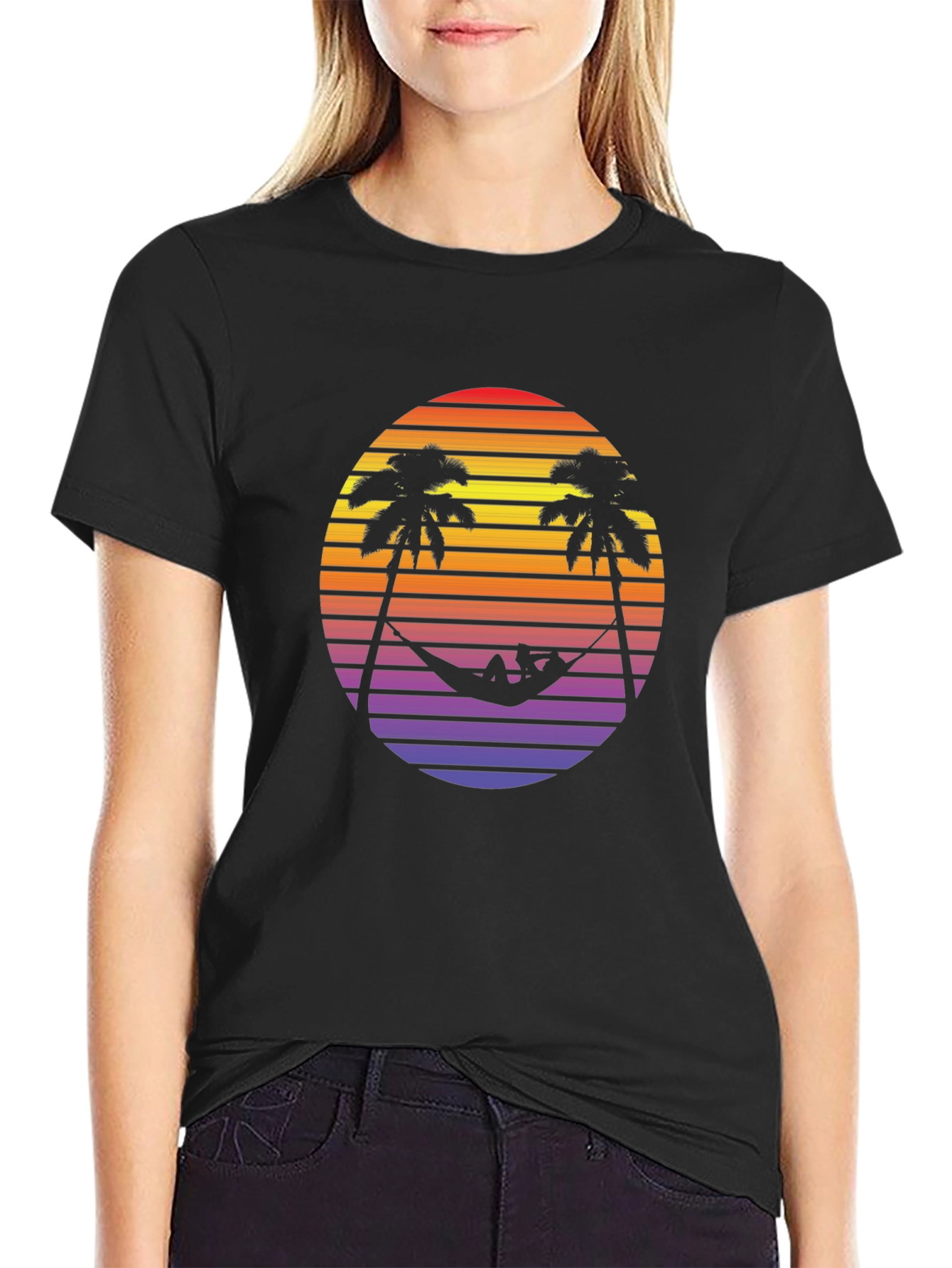 Retro Sunset Palm Tree Hammock Graphic Tee
