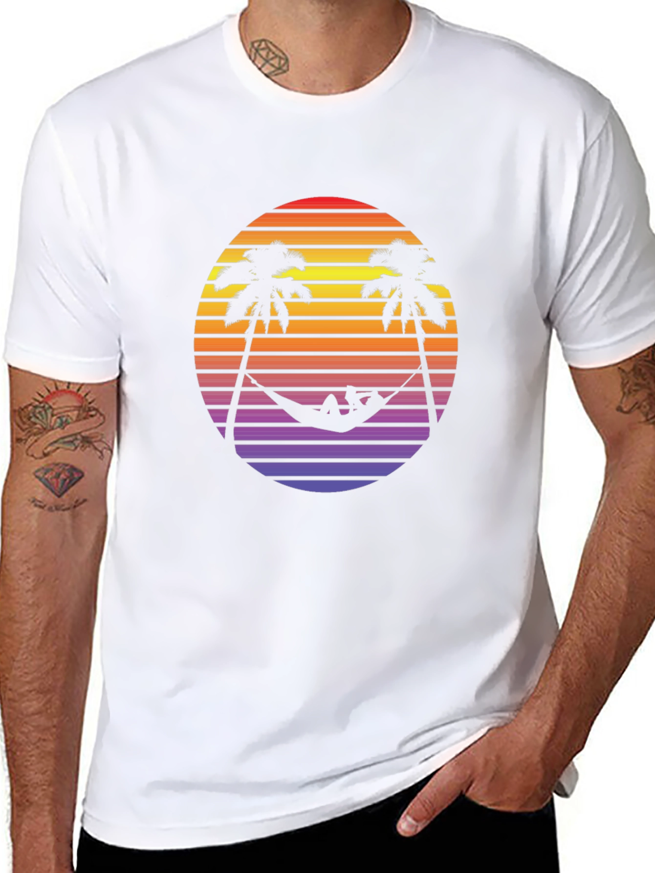 Retro Sunset Palm Tree Hammock Graphic Tee